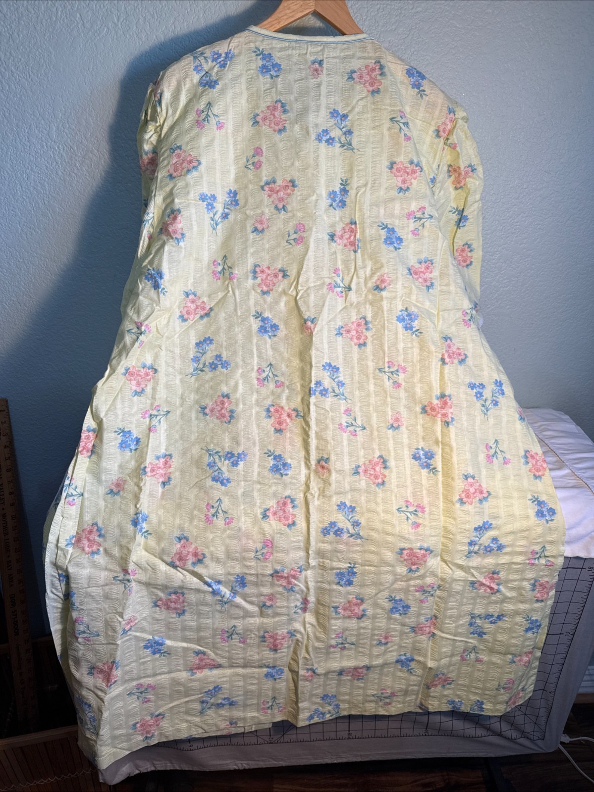 Vintage Housecoat Robe 3X Smart Time Yellow Floral Seersucker NOS NEW TAGS
