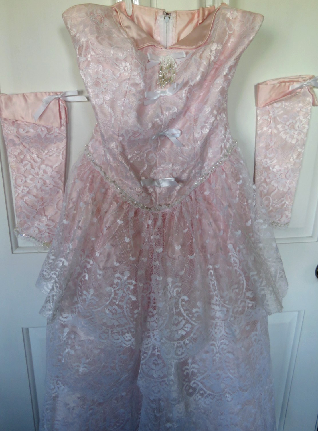 Vtg 1980s Flirtations Prom Gown quinceañera Belle Maxi Dress Princess Pink Lace