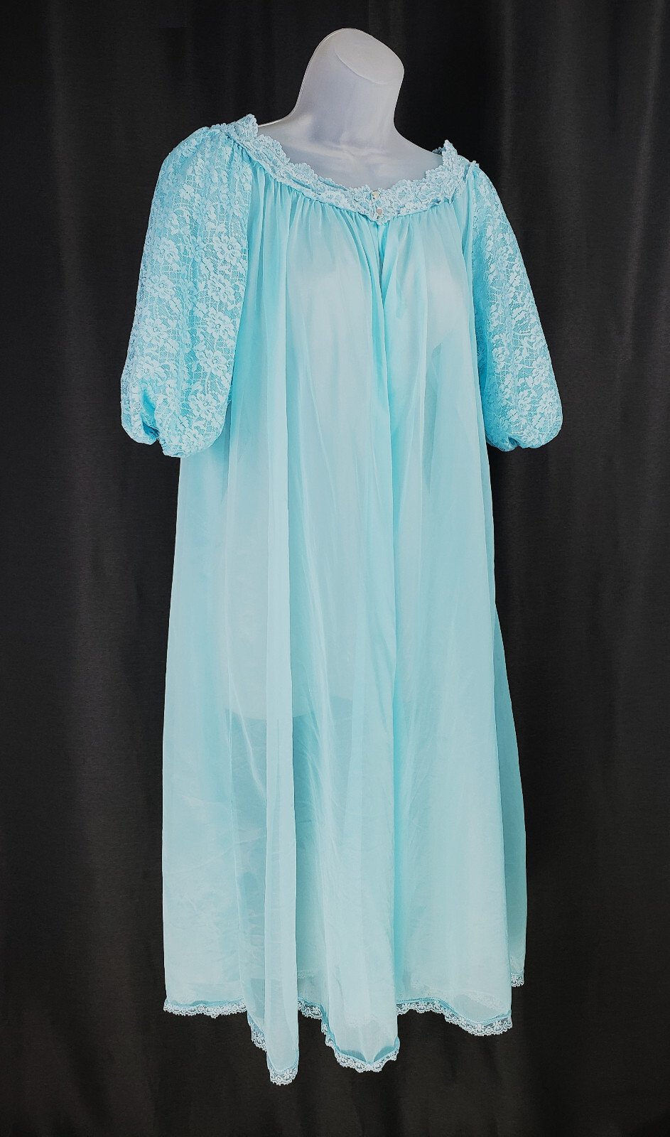 Vtg 60s Radcliffe chiffon Set Peignoir Nightgown Robe LACE Ribbon Nylon