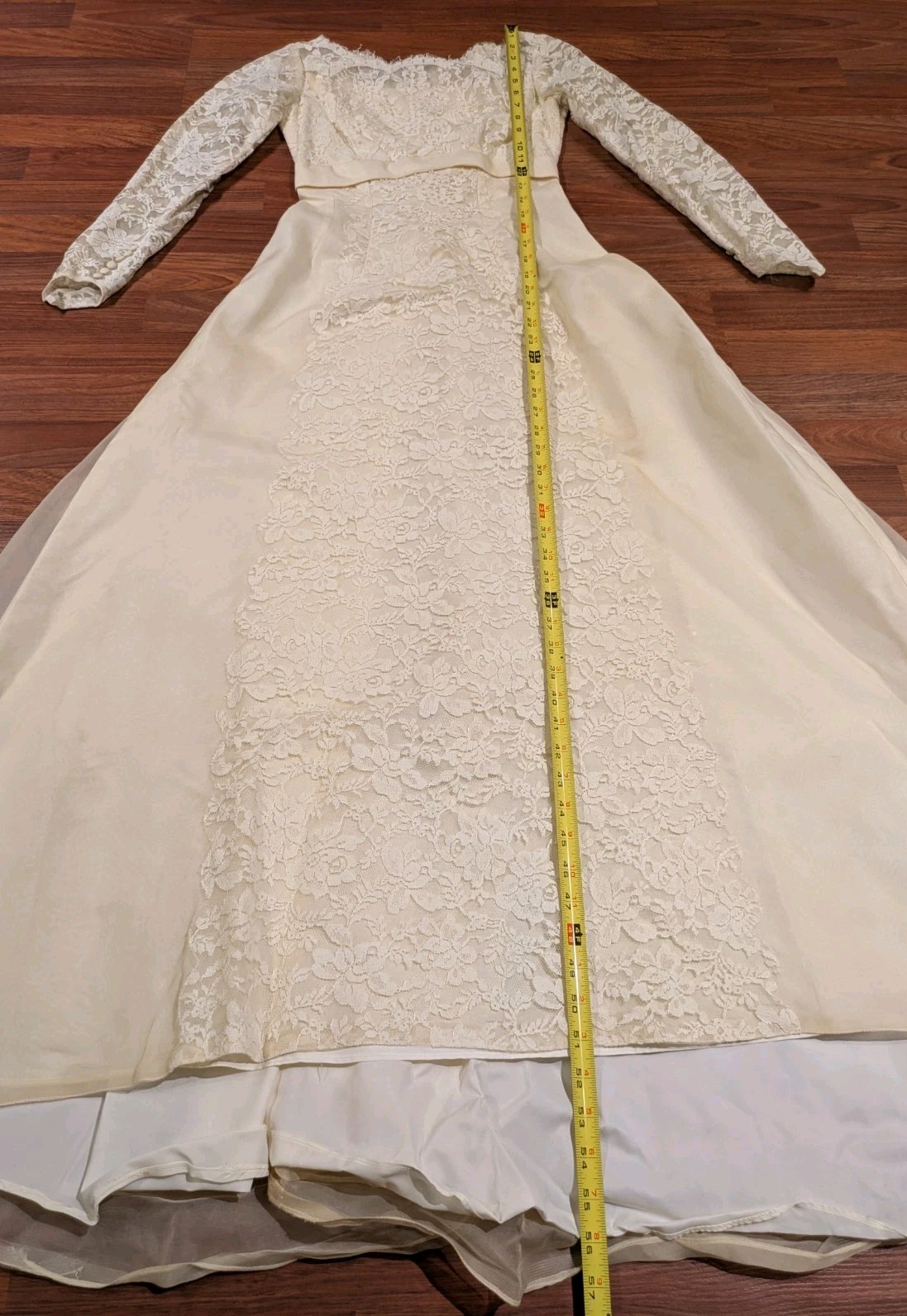 Vintage ILGWU Wedding Dress Womens XS Ivory Lace Long Sleeve Union Made USA