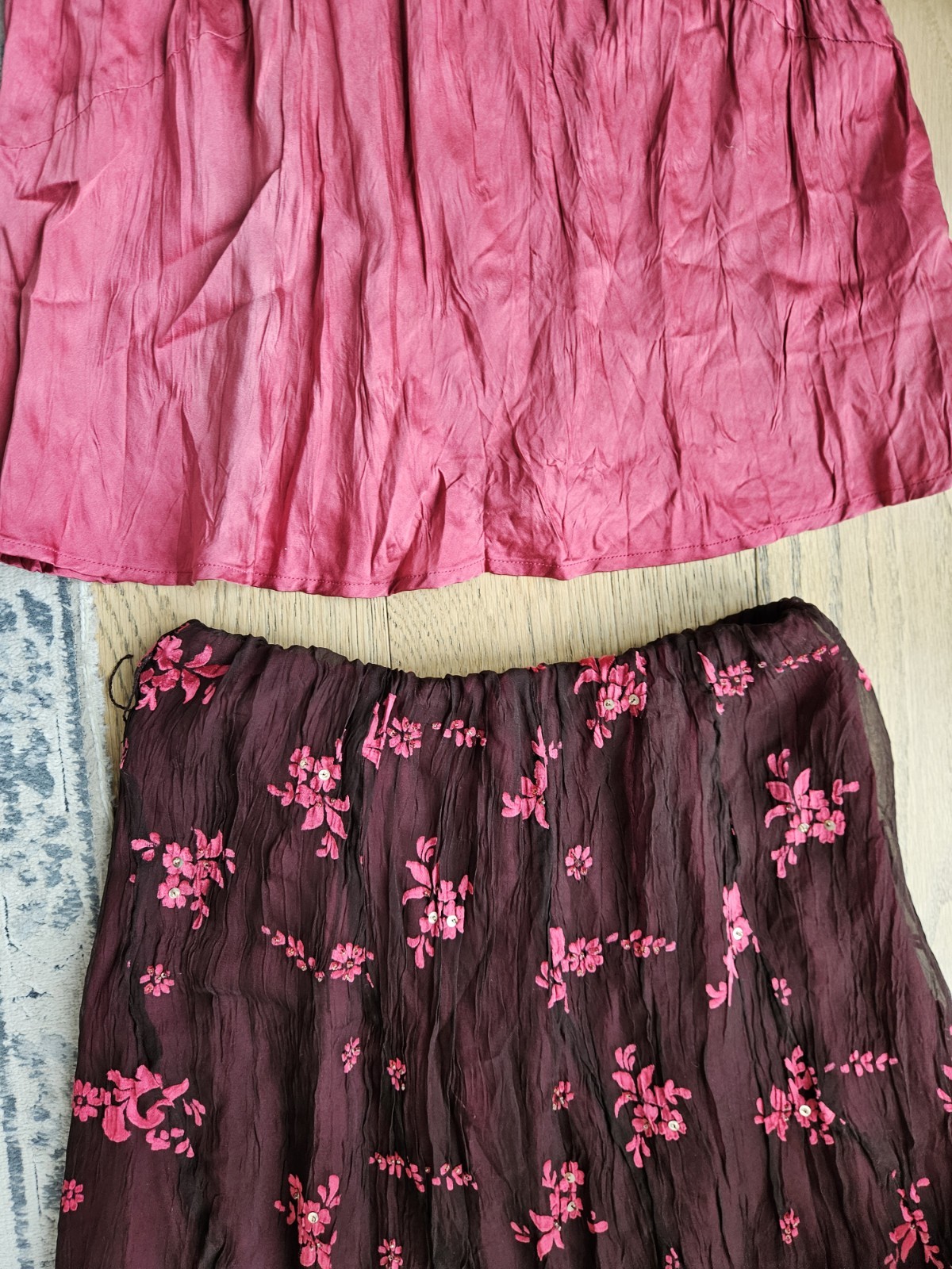 VTG Y2K Monsoon 100% Silk Embellished Rhinestone Bias Cut Cami Top And Skirt Set