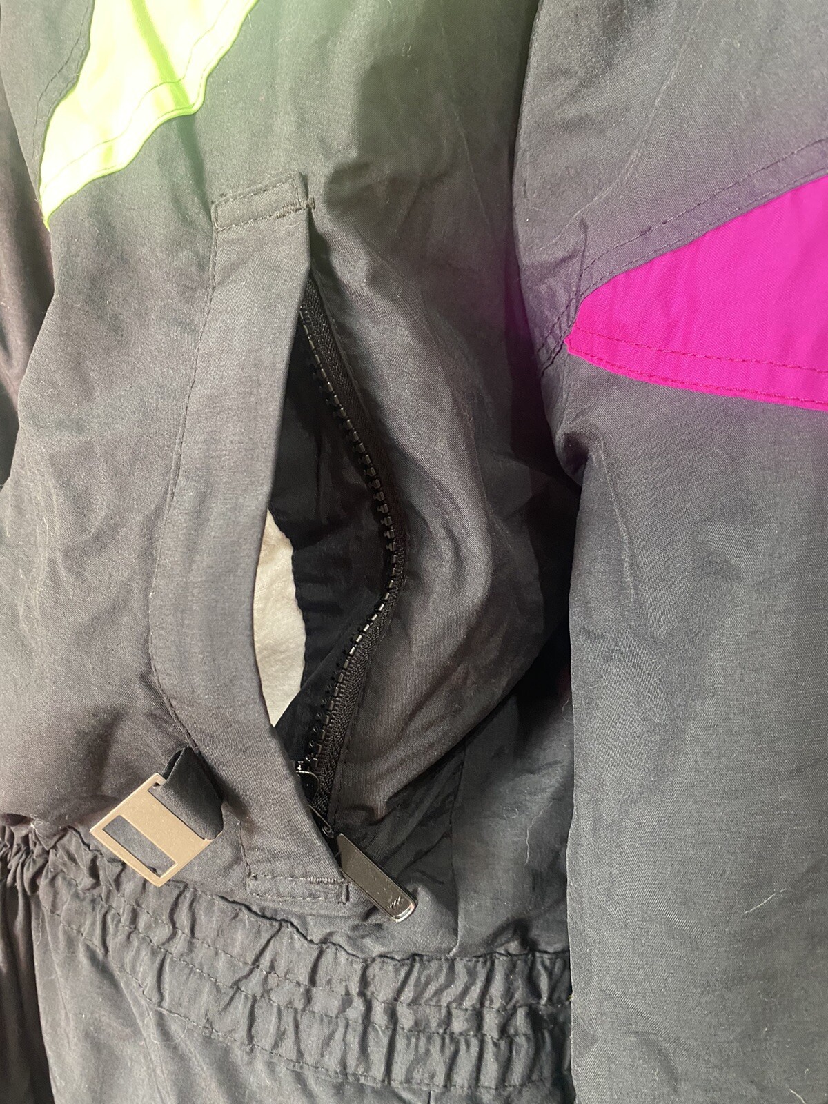 VTG Retro Cornice Color Block Black Purple & Neon Green Ski Jacket Ladies Sz M