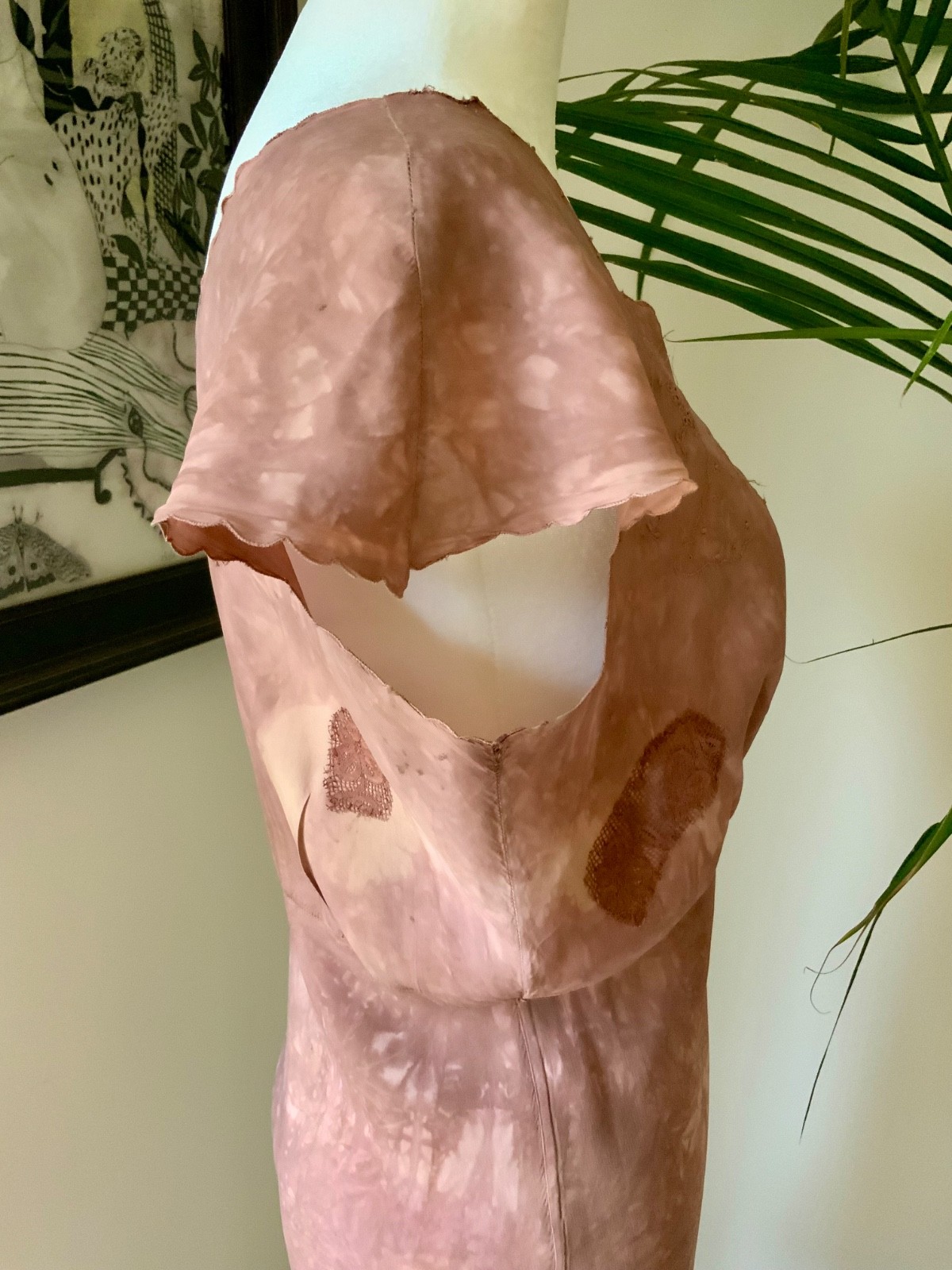 1930s Hand Dyed Silk Dress | Artistically Restored Vintage Lace Appliqué Dress