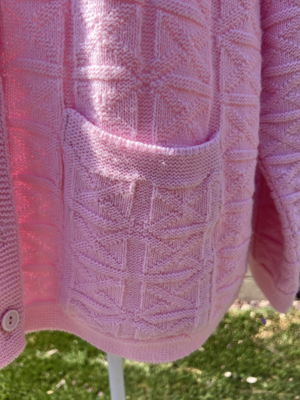 Vintage Billie Jo M Crochet Sweet Pink Long Sleeve Knit Cardigan Sweater USA