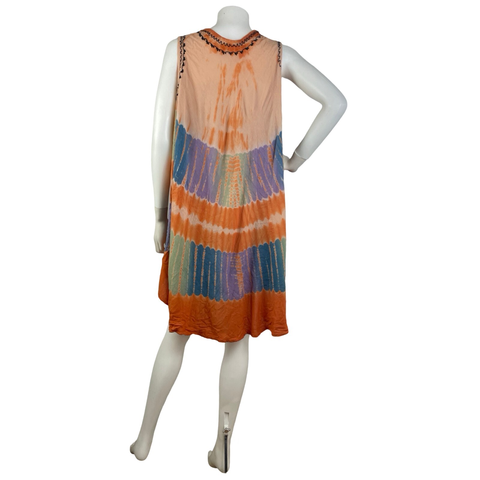 Vintage 90s Dress Tie Dye Embroidery Asymmetrical Boho Free One Size Peasant