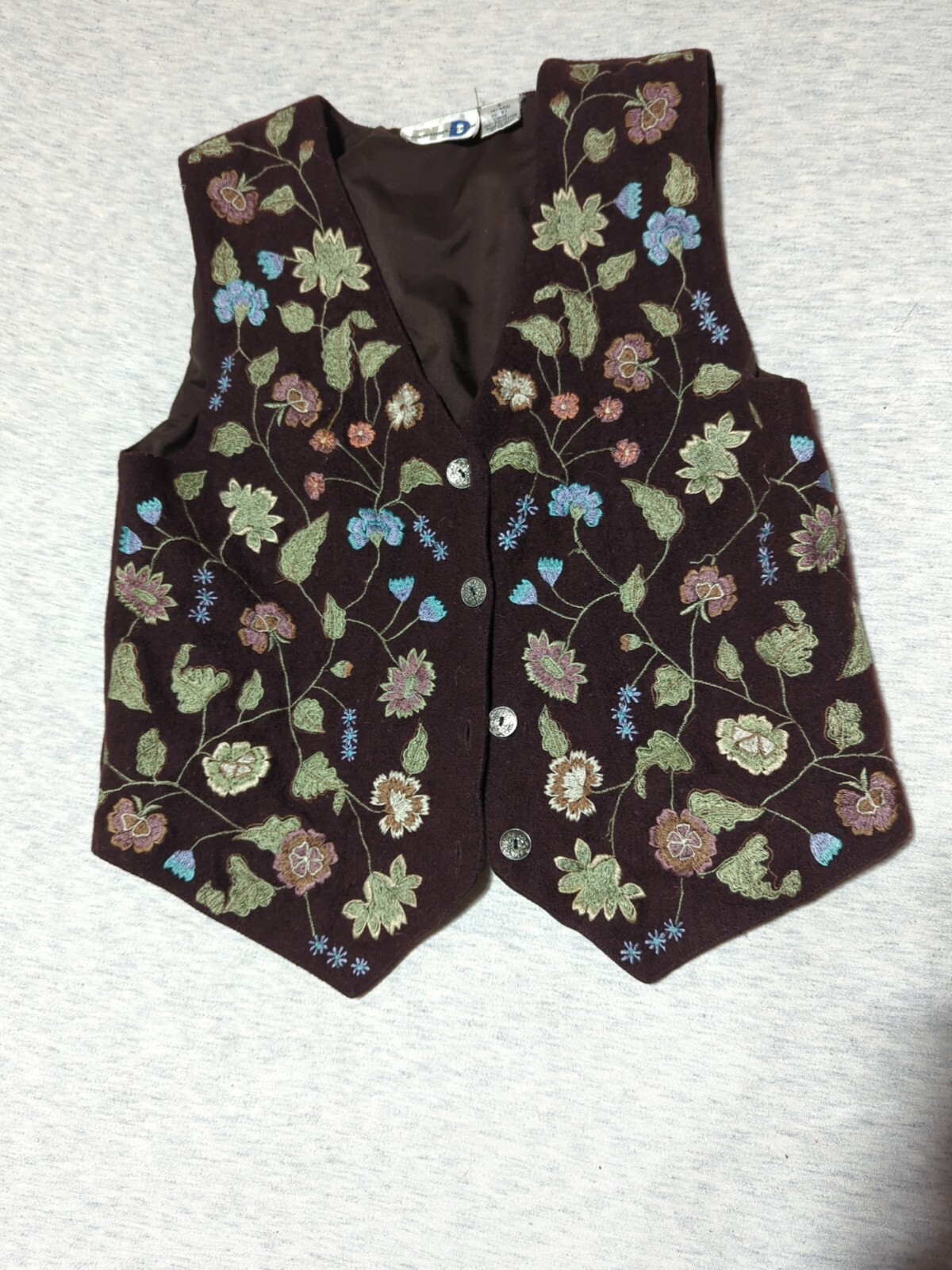 Paul Harris Design Vest Embroidered Floral Fall Wool Size SM Polyester Lined VTG