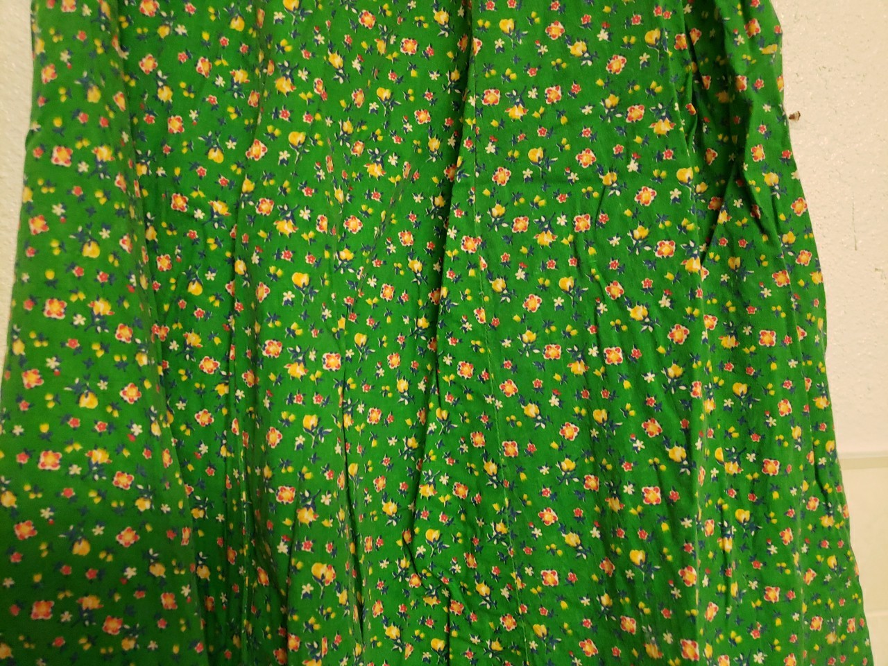 Vtg 1970s Floral Top Skirt Set Dress Small Hippy Prairie Handmade Green Peasant