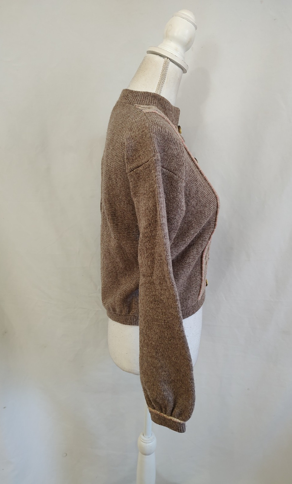 Vintage 60’s Angie Dix Sweater Cardigan 100% New Wool Fancy Knit Rose Gray Small