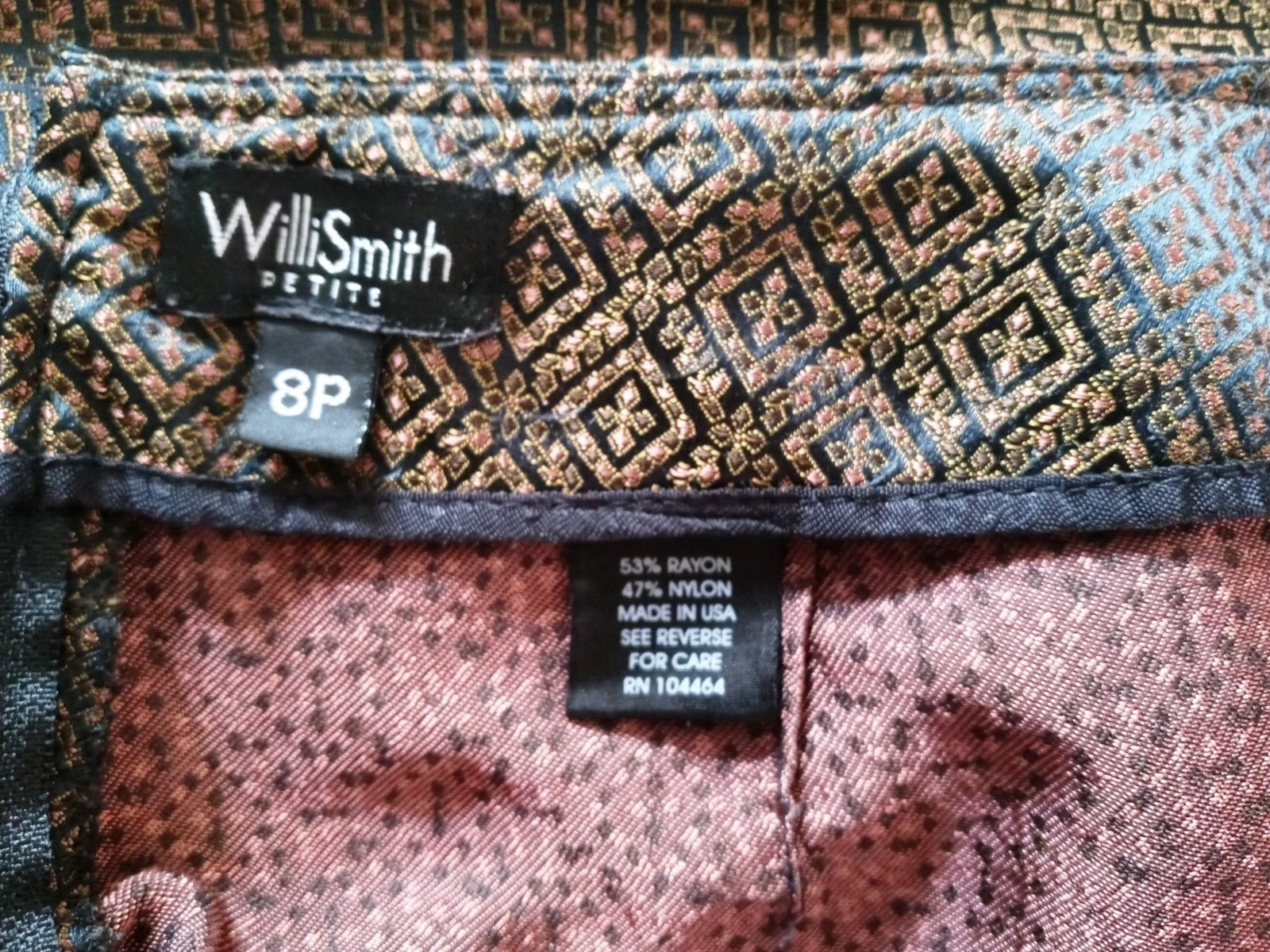 Vintage 90s Willi Smith Shimmering Damask Pants Size 8P Brown/Black