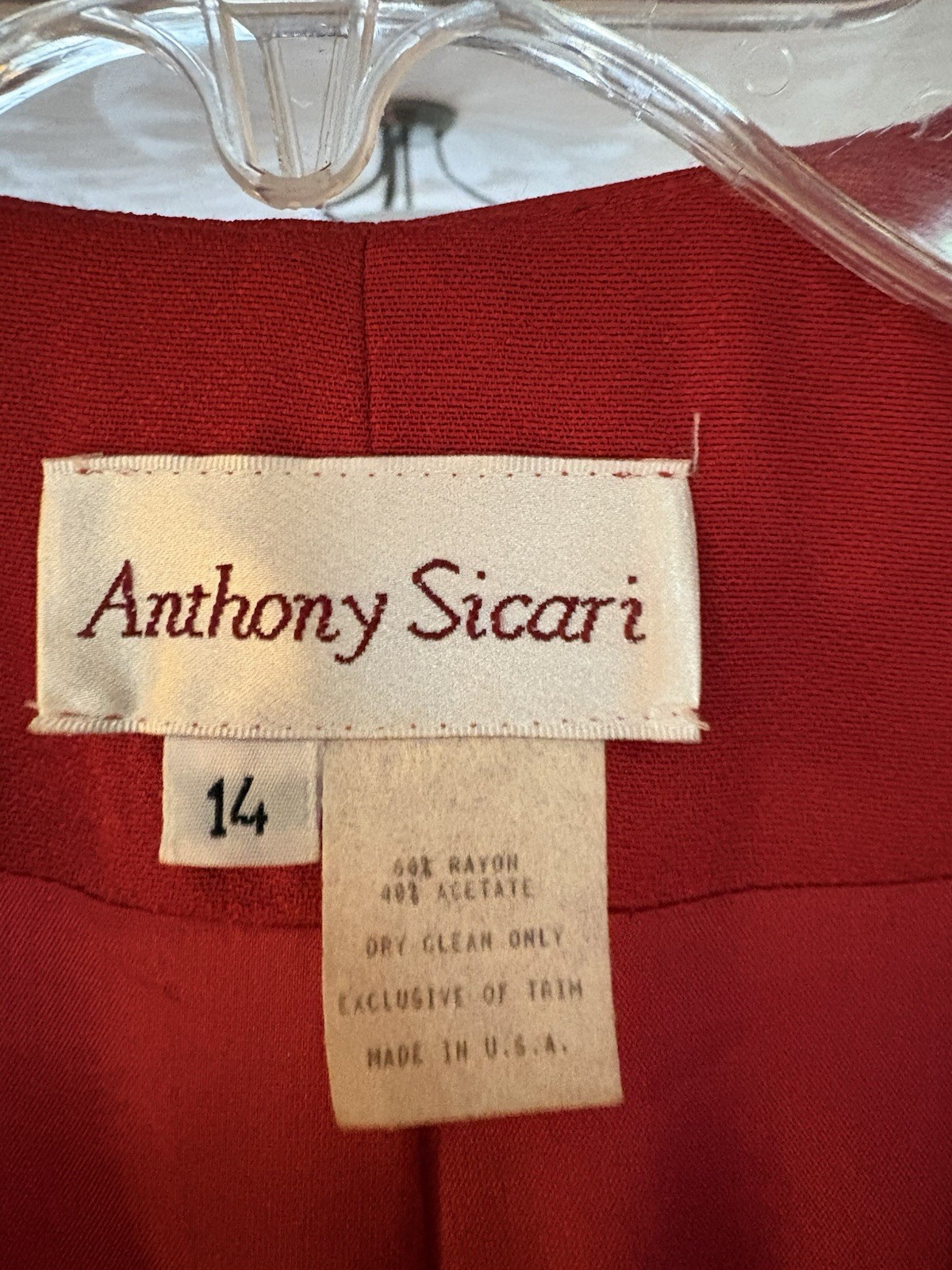 Rare Vintage *NWT* Two Piece Red Skirt Set Anthony Sicari Size 14