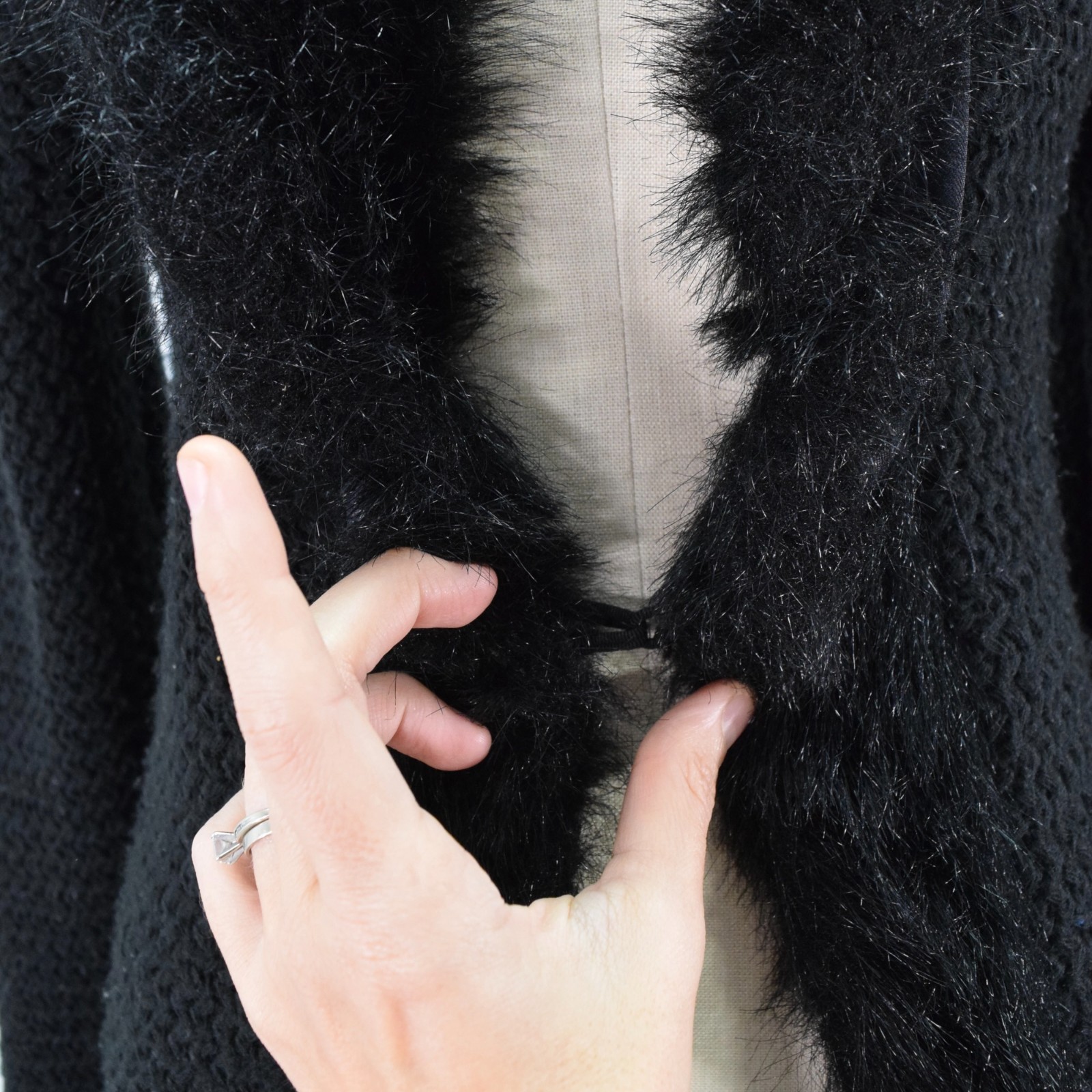Vintage 90s Y2k Sweater Duster Faux-Fur Trim Midi Cardi Coat Knit Jacket