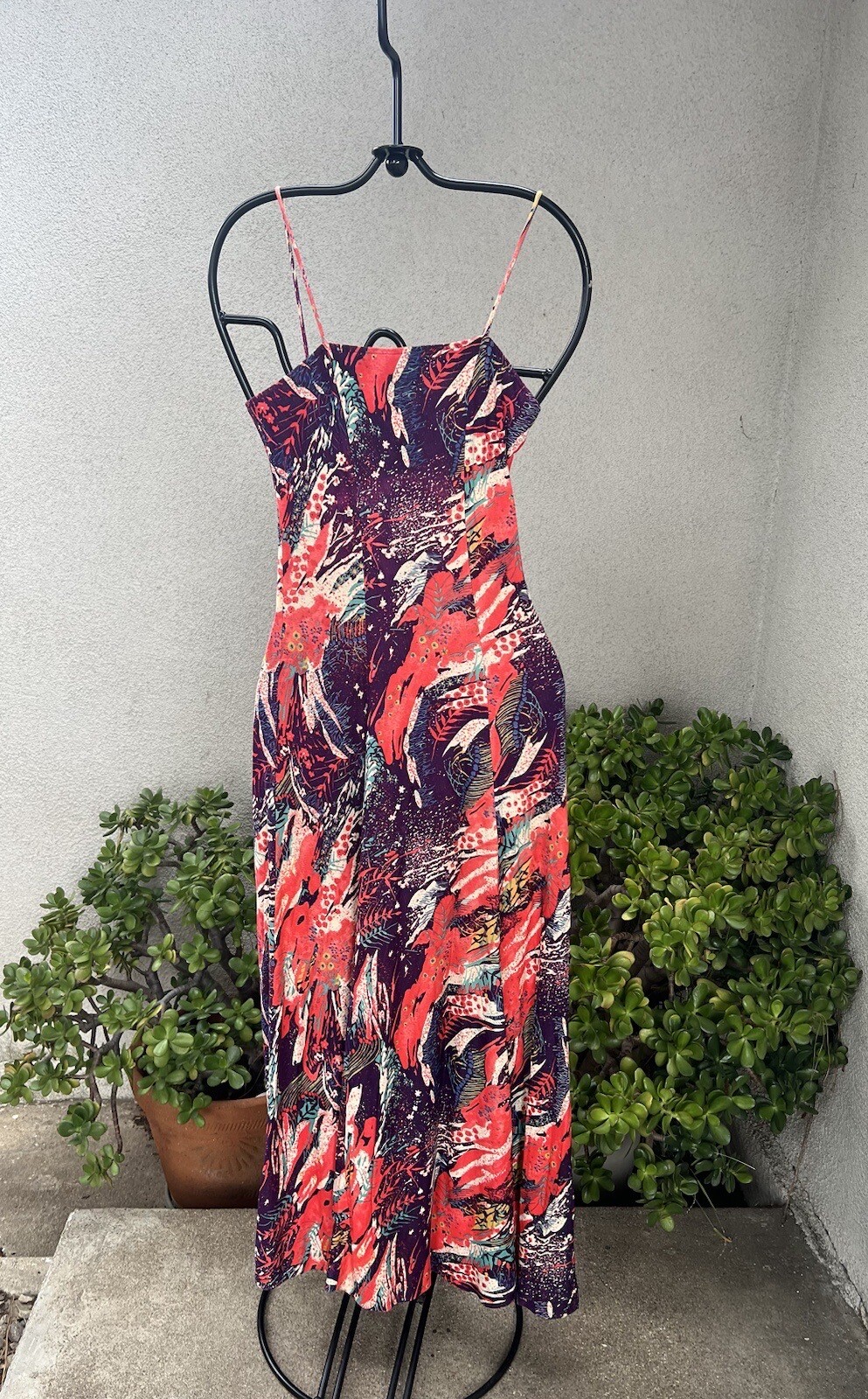 Vintage 70s Groovy Maxi Dress Sz XXS Spaghetti Straps Wounded Bird Condition