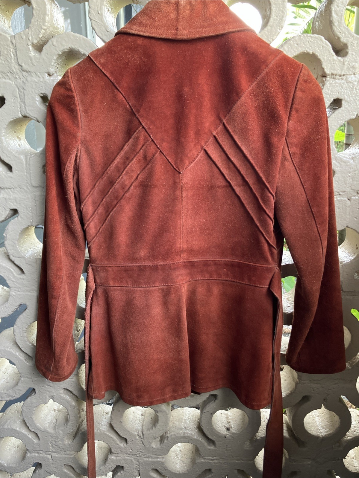 Vintage 1970s 70s Suede Belted Peacoat Burnt Orange Lined Size 9/10 XS