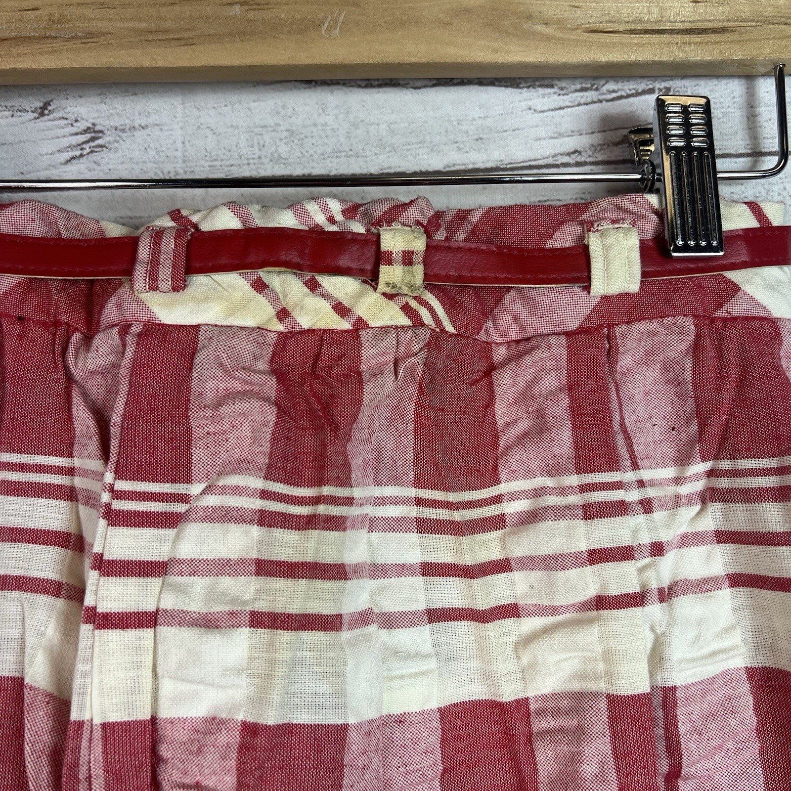 VINTAGE 60’s 70’s Tomboy Plaid Bell Bottom Pants Size 9 Red White Gingham USA