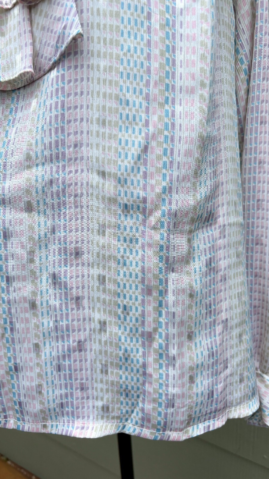 vtg Nicola 70s 80s Pastel Granny Silky Mock Neck Scarf Secretary Poet Blouse