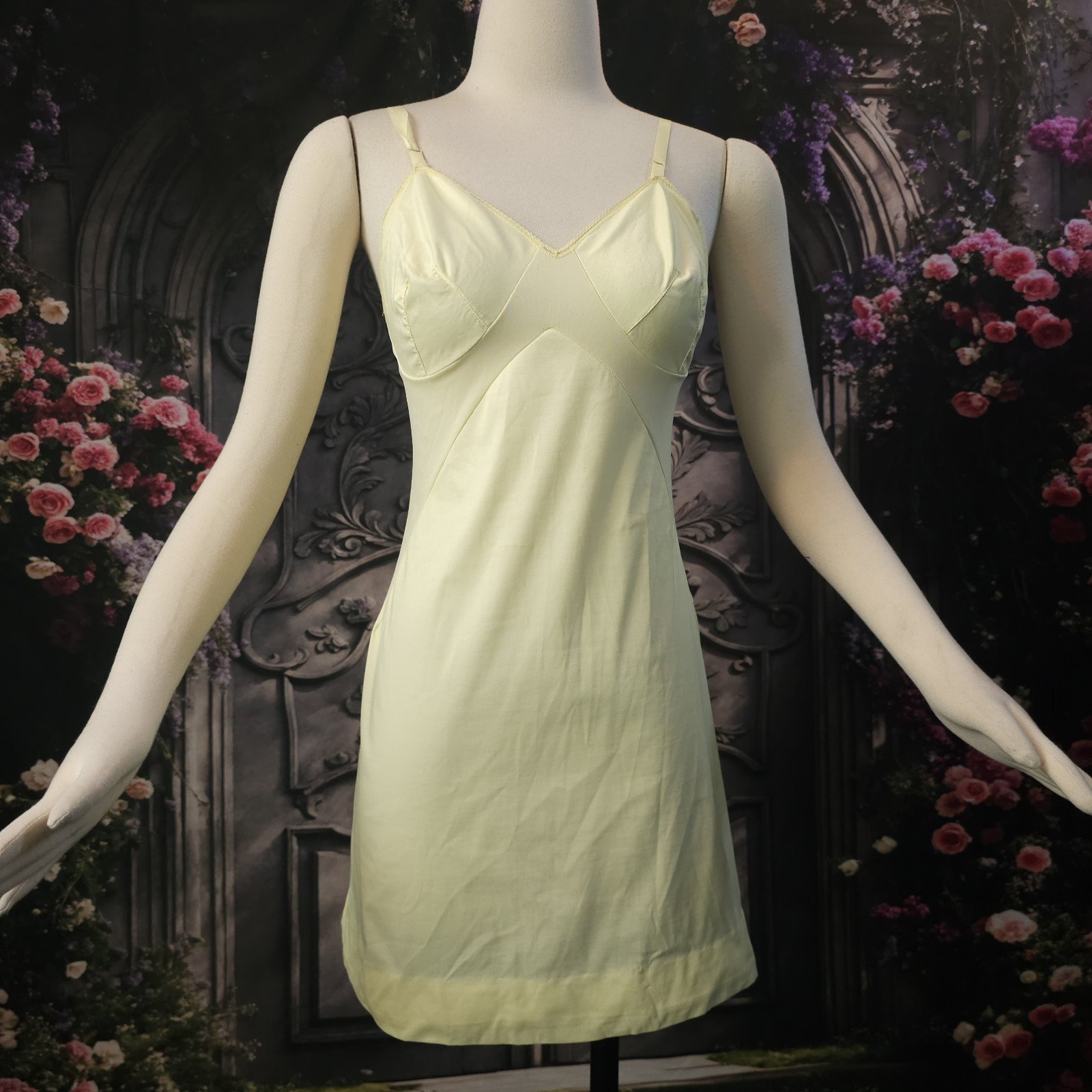 Vintage 1960s Buttercup Yellow Mini Slip Dress Lingerie Nightgown By Gaymode
