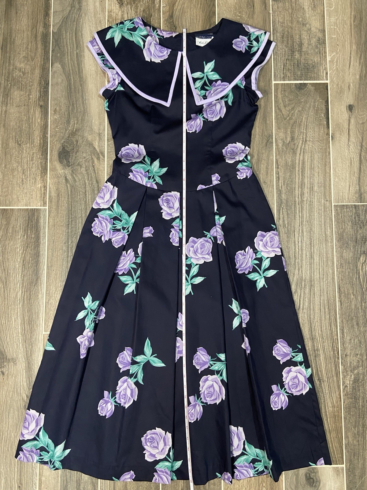 Vintage 1980’s Kathryn Conover Saks Fifth Avenue Navy Purple Floral Dress NWT
