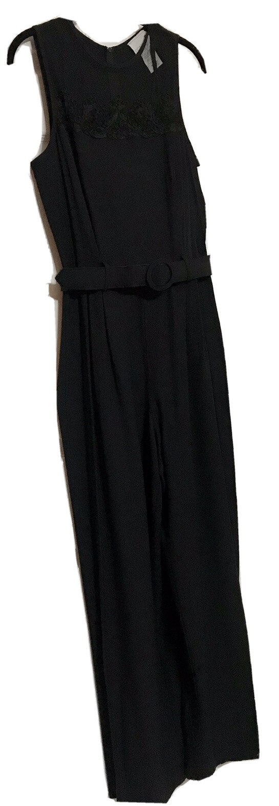 Vintage Black Sleeveless Belted Jumpsuit Scarlett 12M Made In USA Lace Dressy