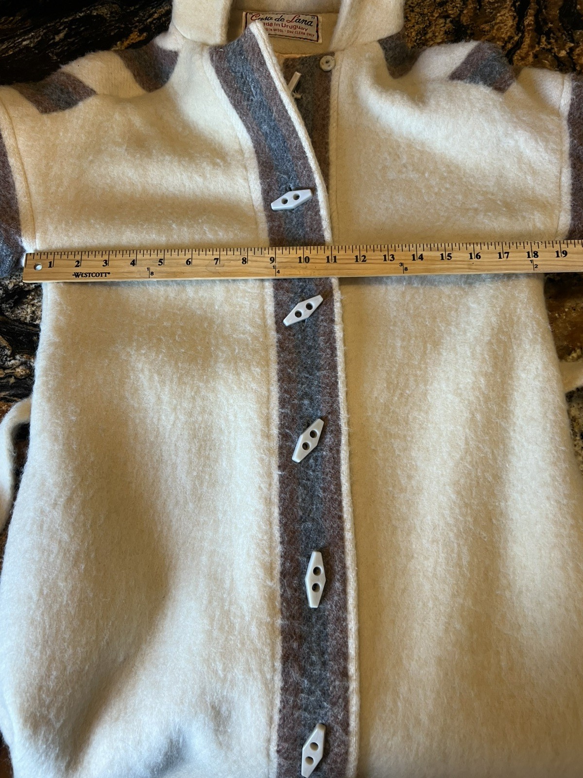 Vintage 1970s Variegated Gray Striped Wool Belted Hooded Coat Casa de Lana