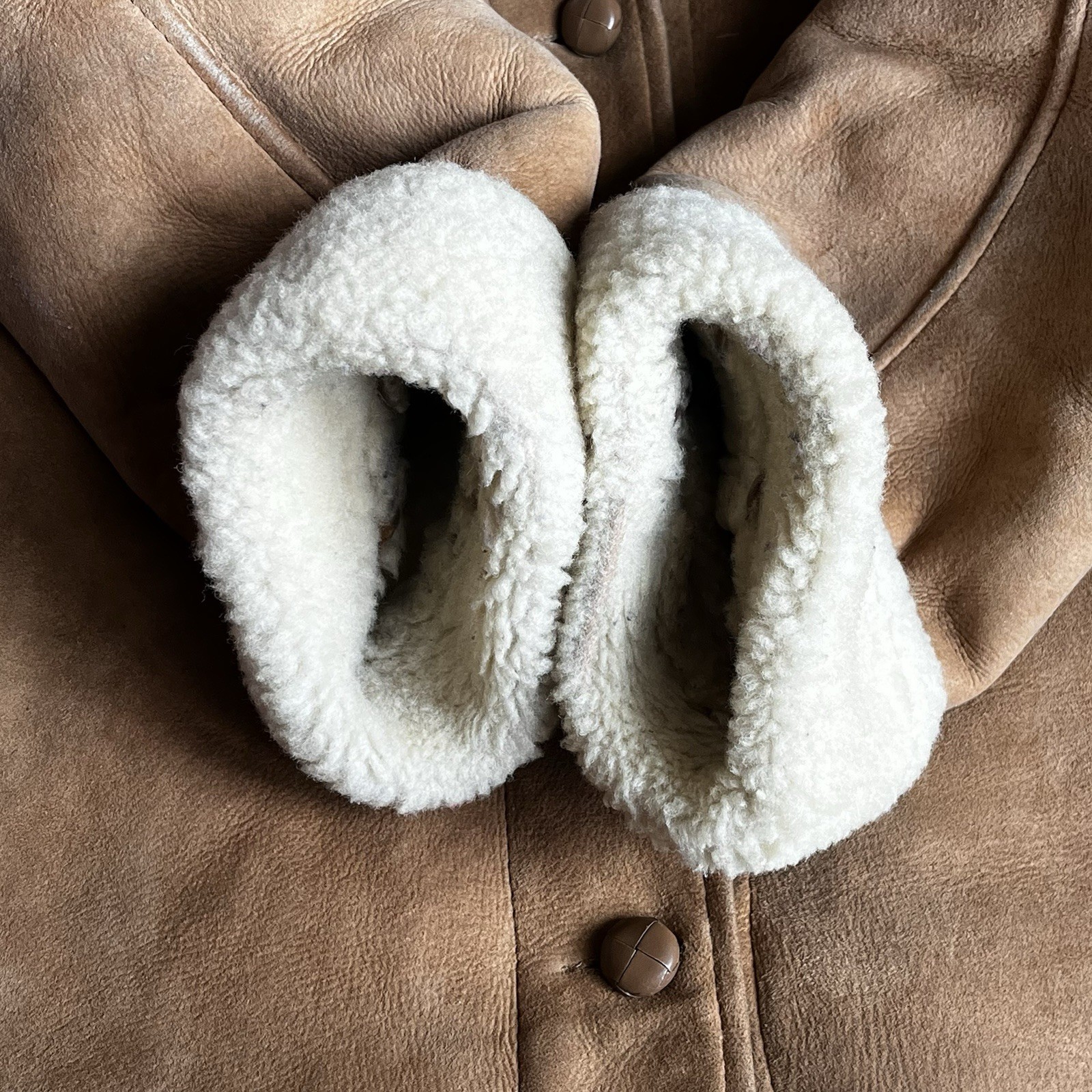 Vintage Designer French Sheepskin Shearling Coat Women’s Large Cognac / Cream