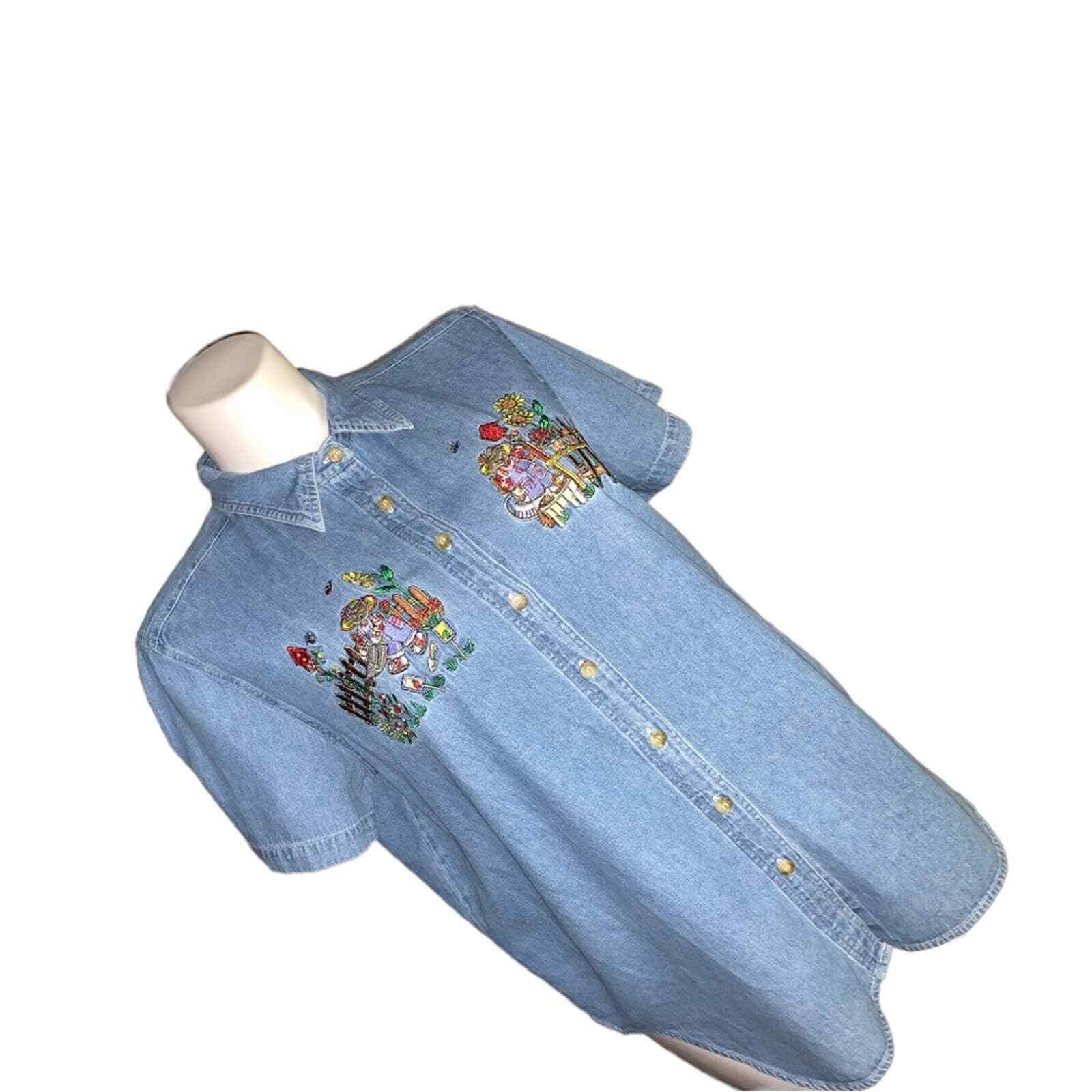 Just My Size Denim Vintage Cottage Core Shirt, Size 14W/16W