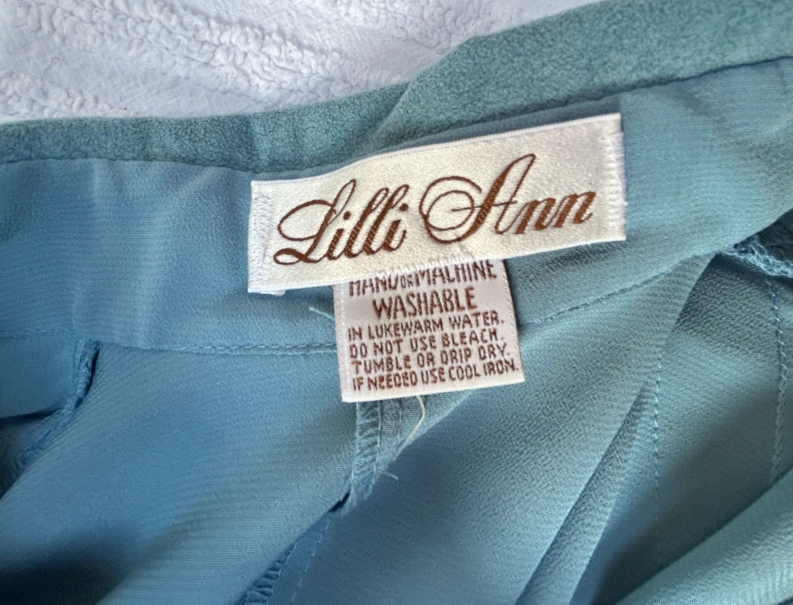 Vintage ILGWU Union Made Lilli Ann Blue Long Sleeve Shirt Midi Dress Suede Trim