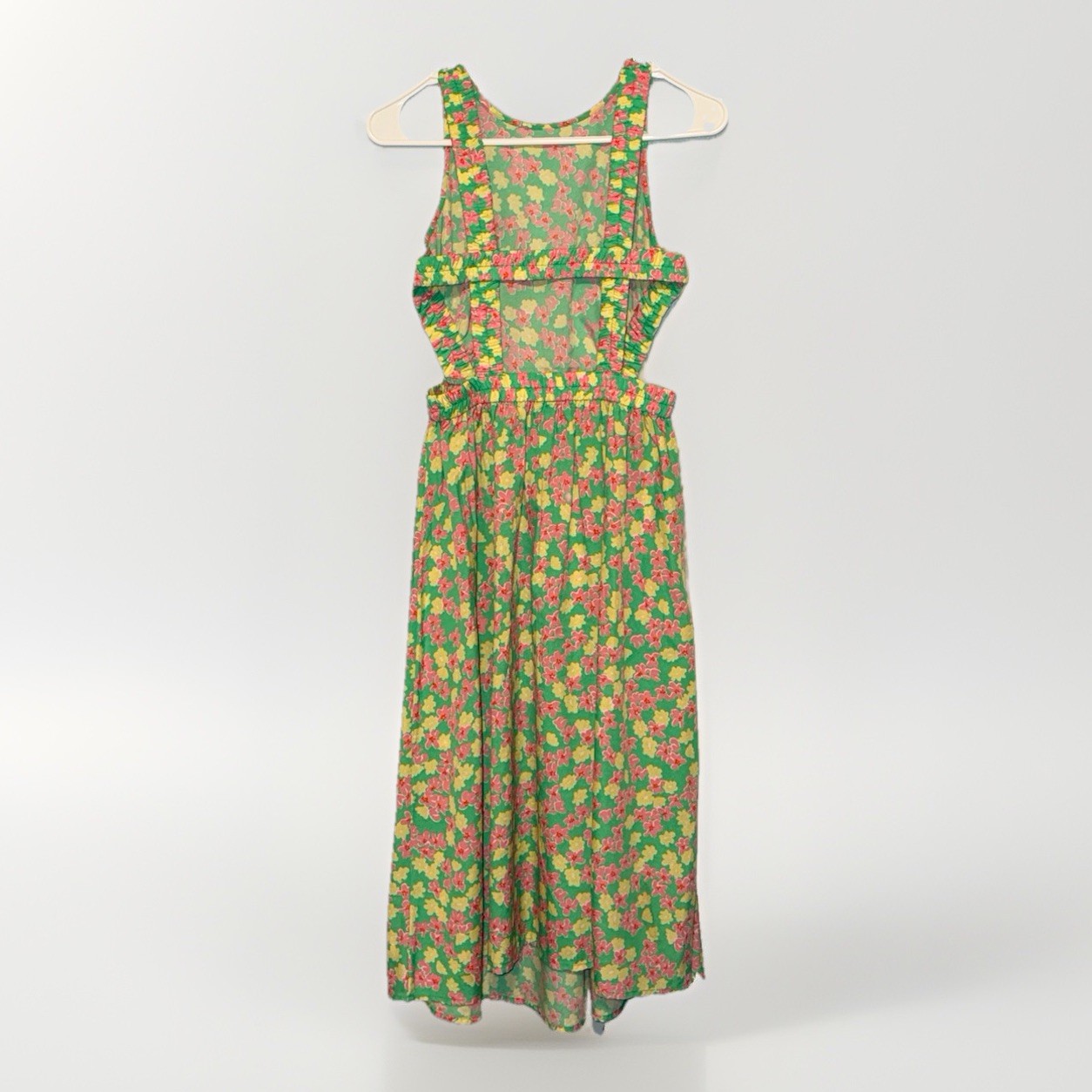 Vintage Mod Floral Cutout Waist Midi Dress Retro Garden Party Spring Cottagecore