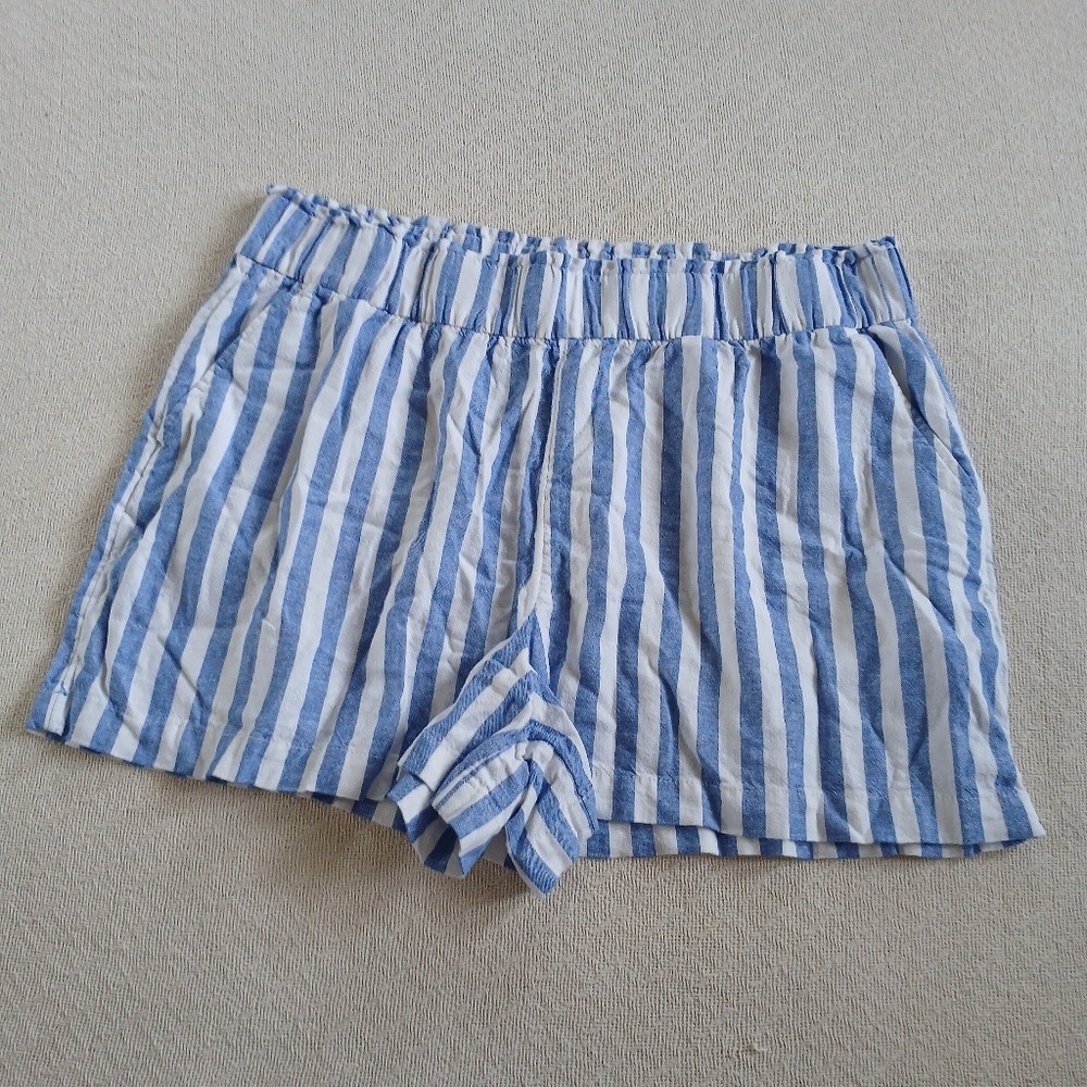 sonoma linen striped pull on shorts xl coastal summer lakeside americana blue