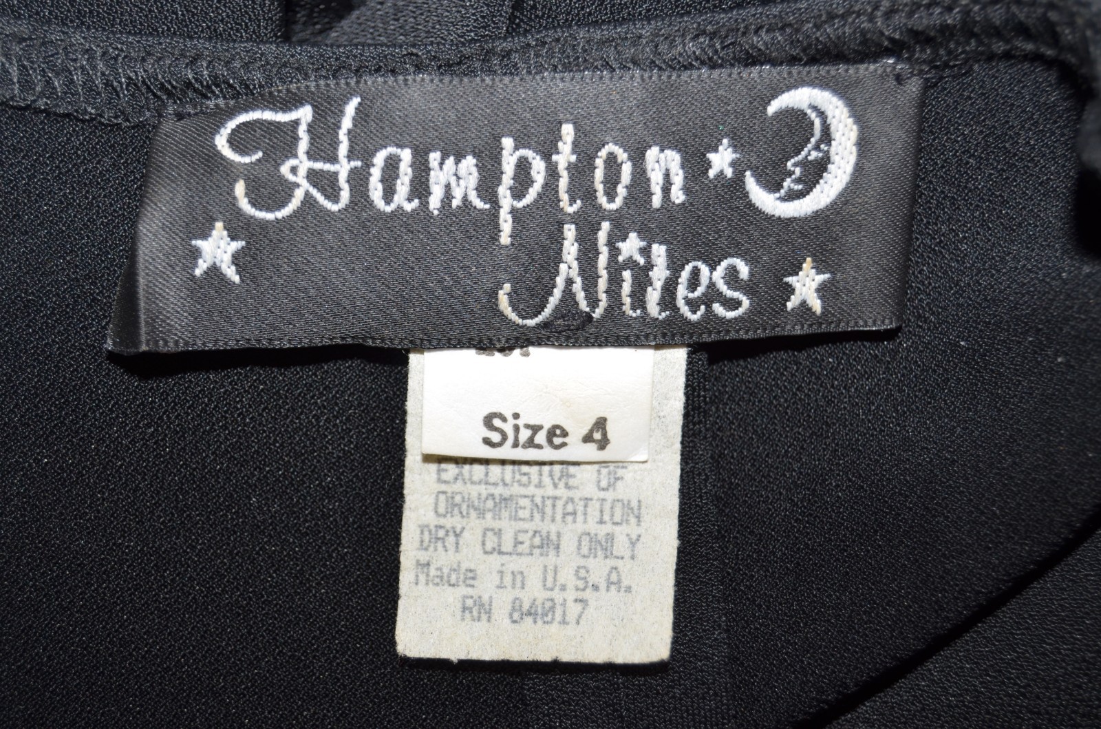 VTG Hampton Nites Classic Solid Black Cap Sleeves Shoulder Pads Dress Womens 4