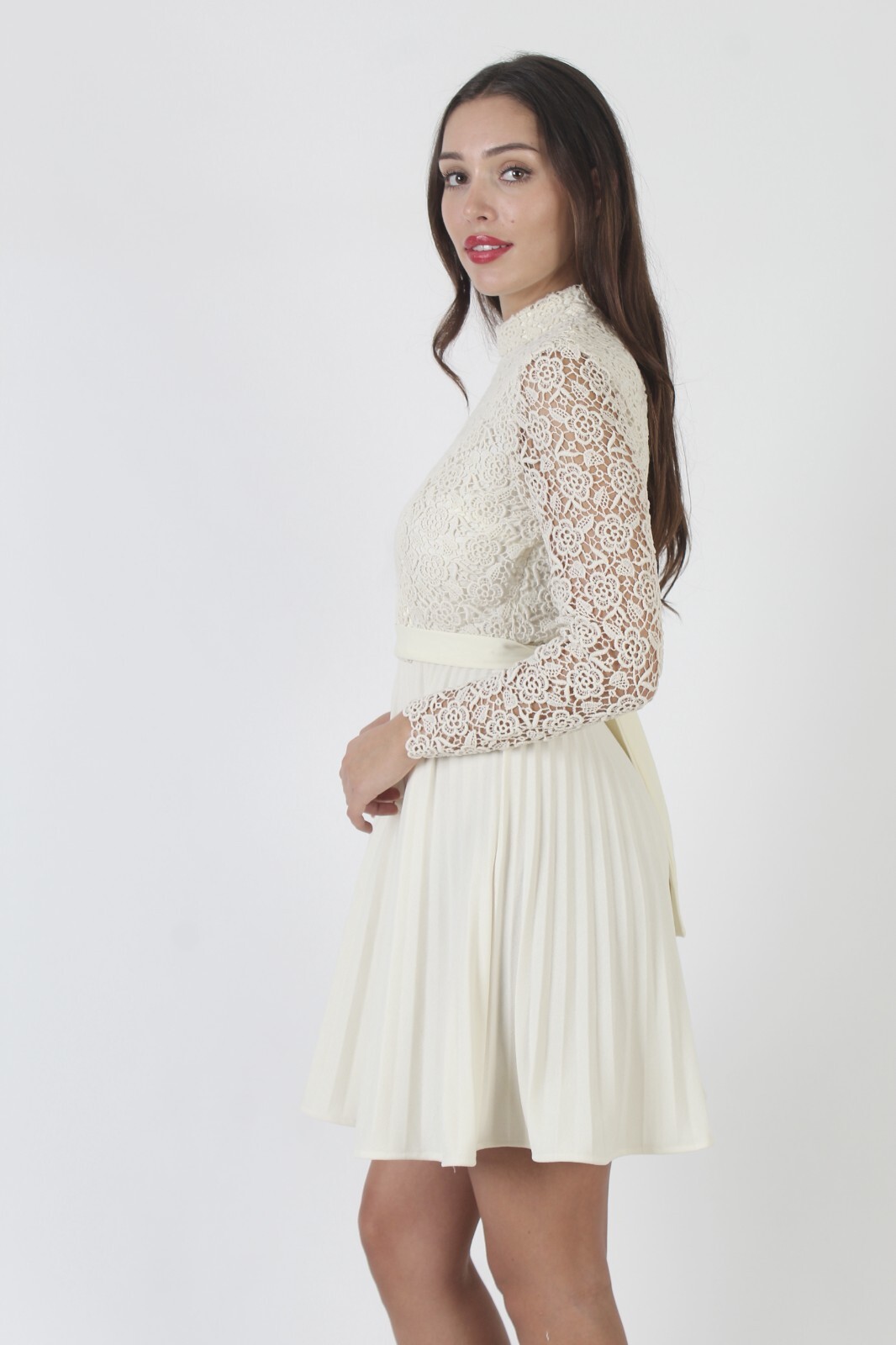 Vtg All Over Crochet Bodice Dress 70s Plain Floral Lace Simple Full Skirt Mini