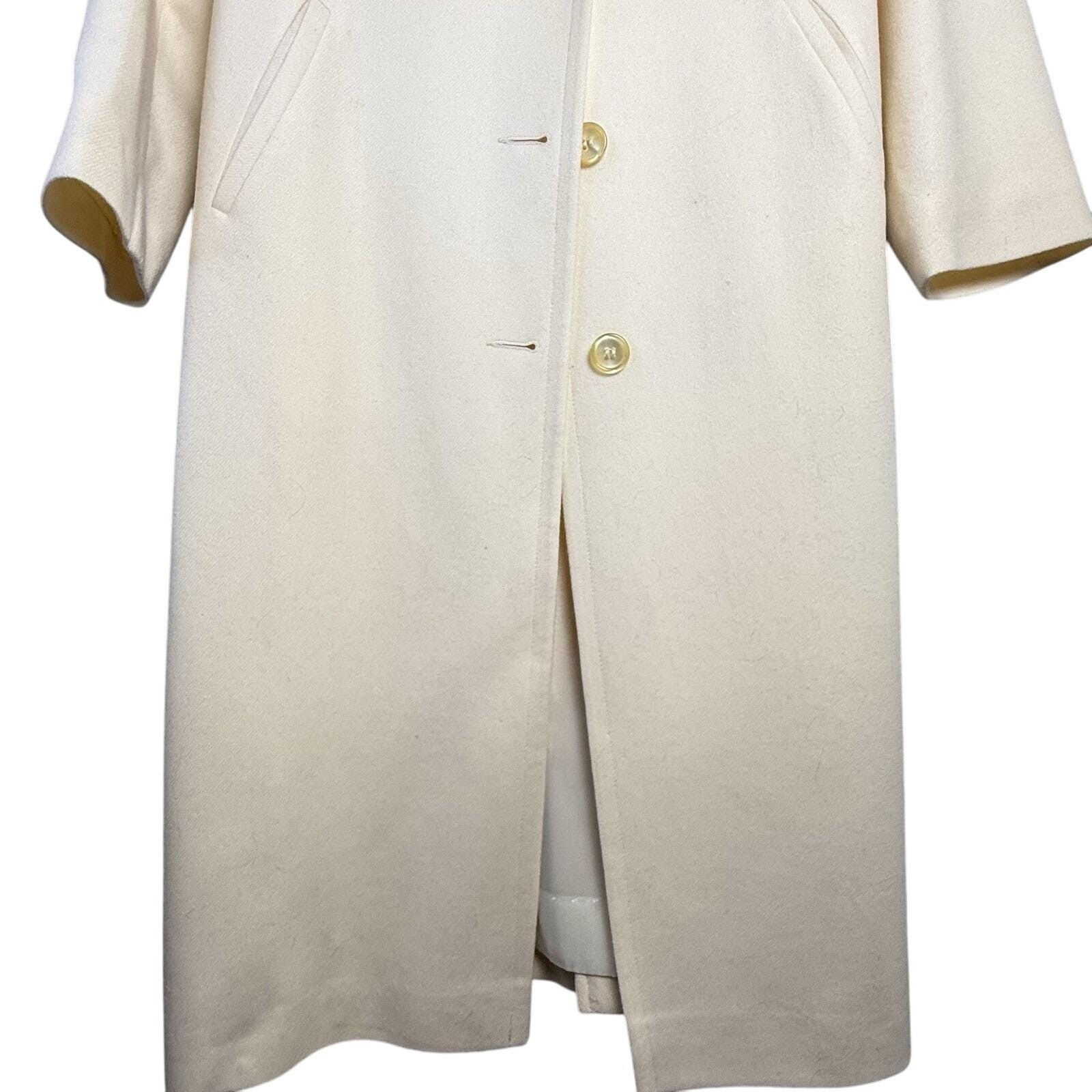 Vintage 80s/90s Alorna 100% Wool Overcoat Long Coat Ivory White MEDIUM/LARGE P