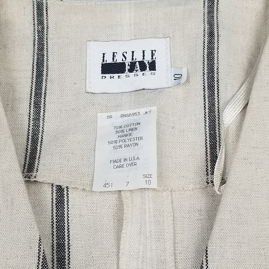 Vtg Leslie Fay Suit Blazer Size 10 Cotton Linen Blend 80s Career Cottage Retro