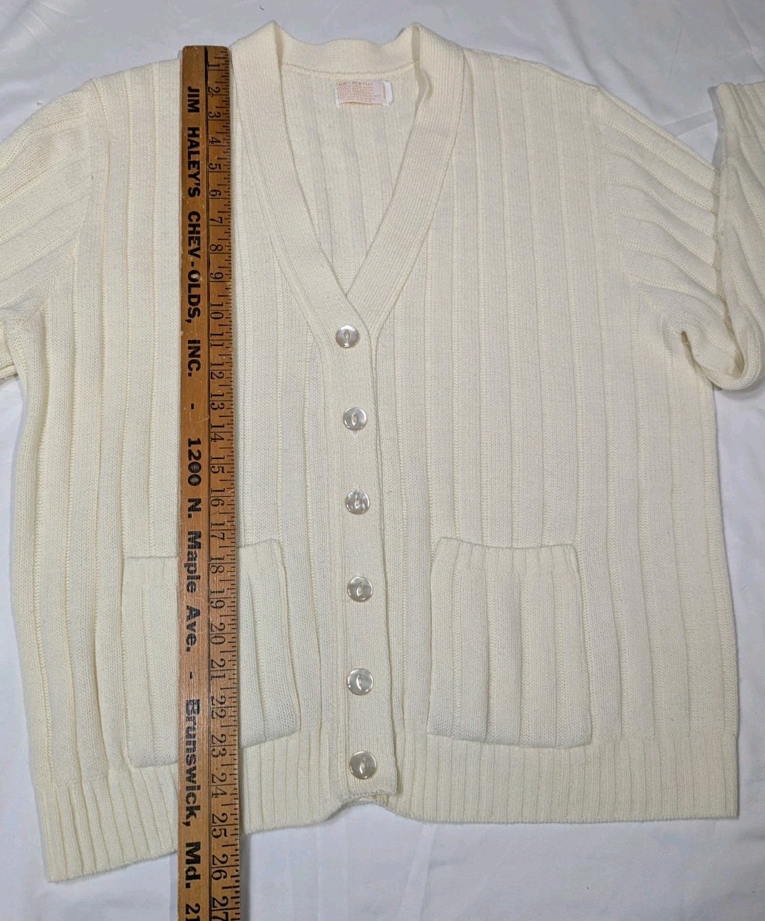 Women’s Vintage Ivory Mother Of Pearl Button Up Knitted Cardigan Sweater Sz XL