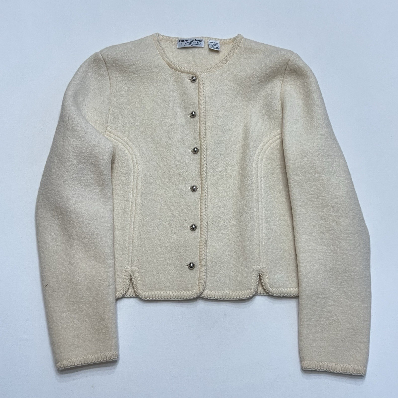 Vintage Carroll Reed Wool Cardigan Sweater Sz 14 Neutral Chic Quiet Luxury