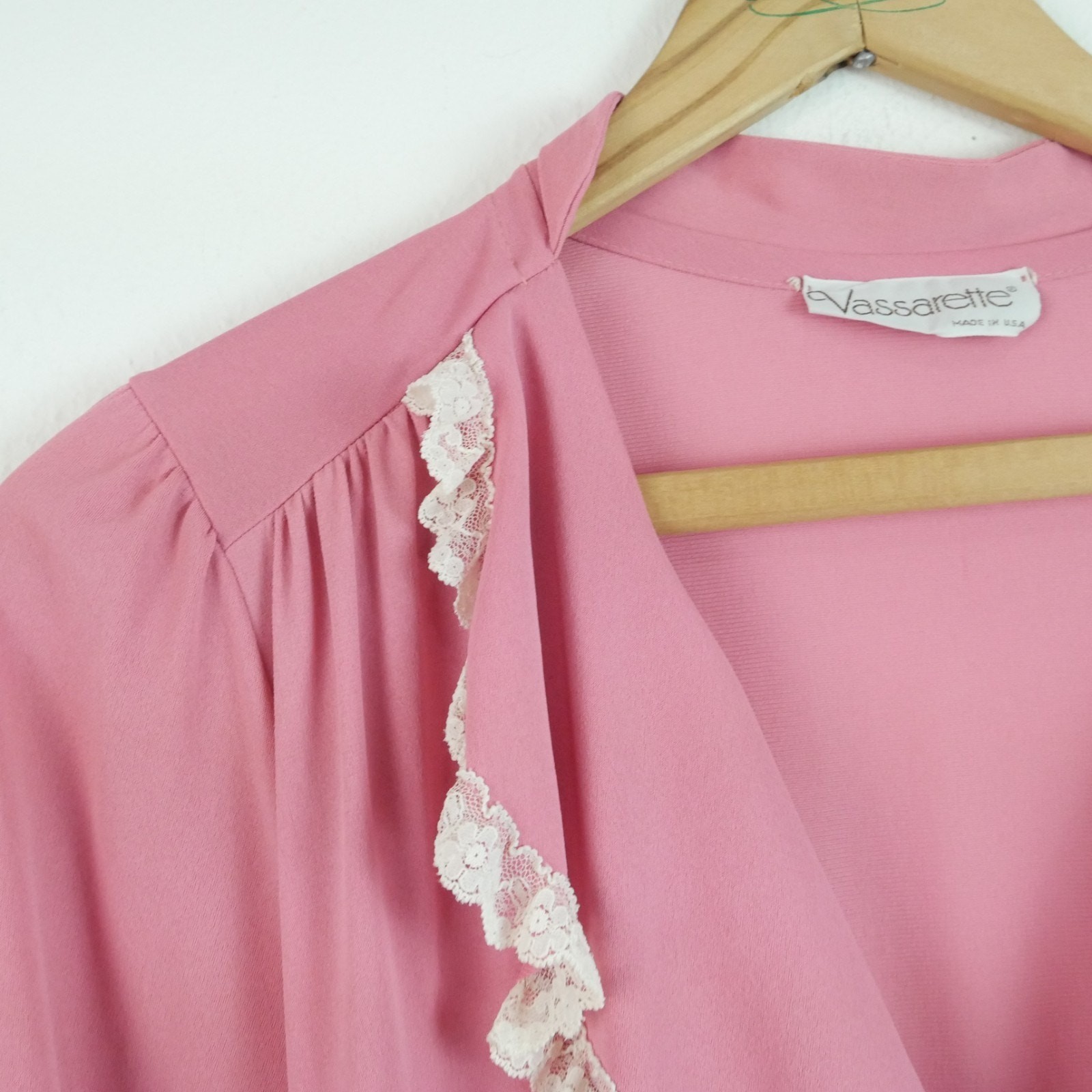 Vintage Small Robe Pink Lace Ruffle Collar Coquette Dollette Retro Dainty Long