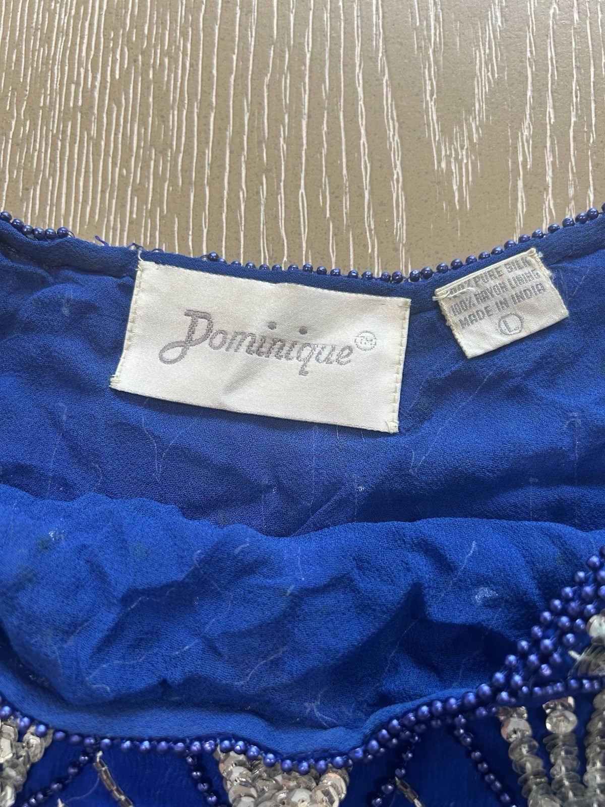 Vintage Dominique Silk Top With Skirt Blue Size Large, Sequins, No Tag On Skirt