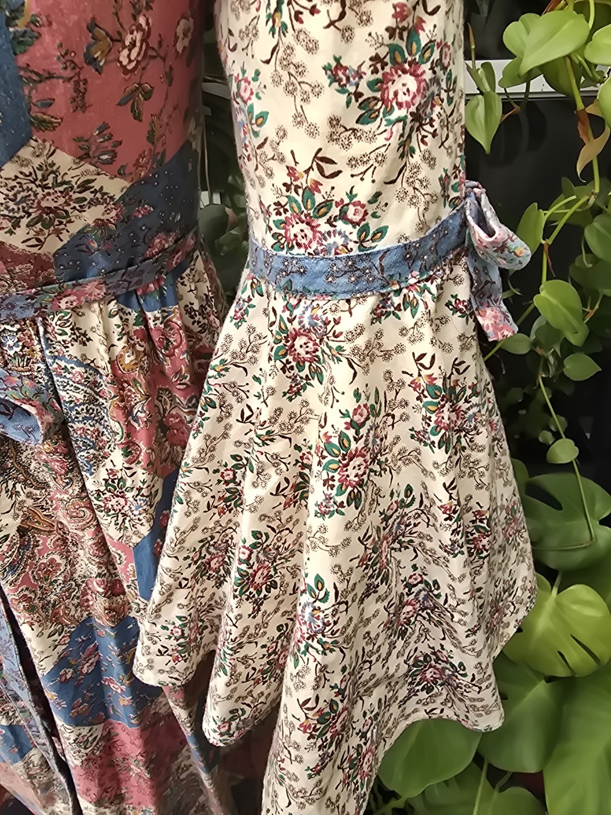 Vintage 1970s Vicky Vaught Prairie Maxi Dress Floral Patchwork Bell Sleeve S