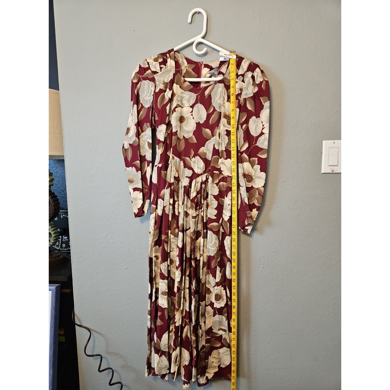 VTG Carol Anderson Dress Women’s Sz 3/4 Red Floral A Line w/Shldr Pads & Pockets