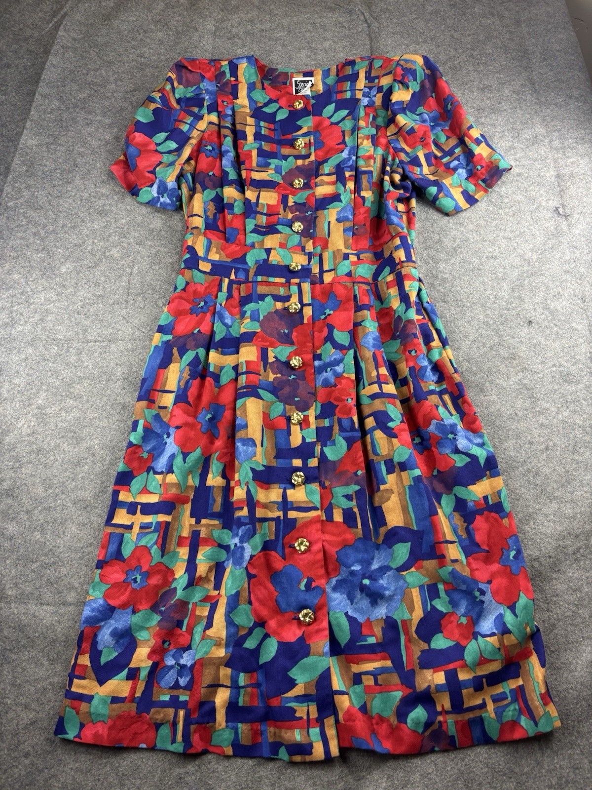 VTG Special Effect Women’s 16 Floral Abstract Secretary Maxi Dress Shoulder Pads