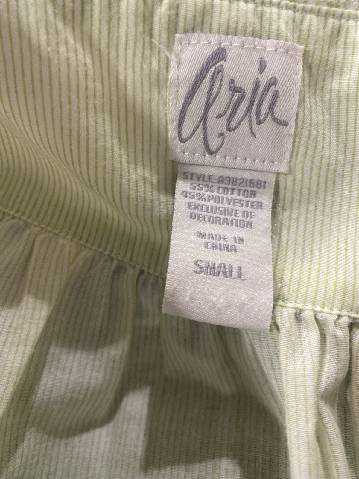 VTG Aria Nightgown Stripped Pale green lace and cherry Embroidery Trim Small
