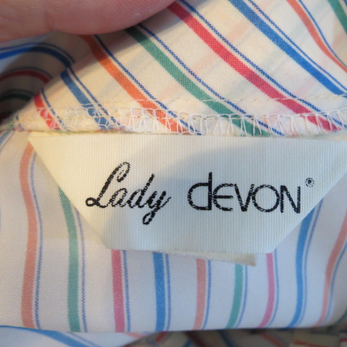 Vtg 80s Lady Devon Striped Secretary Blouse Bow High Neck Top Size 16-18