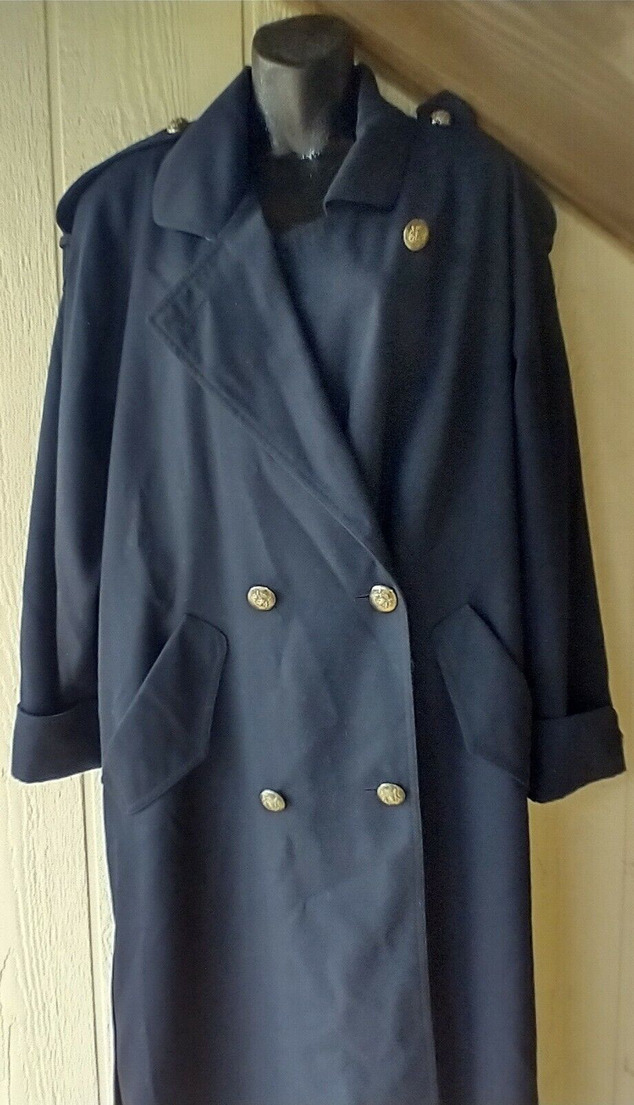Women’s Vintage J. Gallery Navy Blue Dress Trench Coat Sz 8 Lining Airline Style