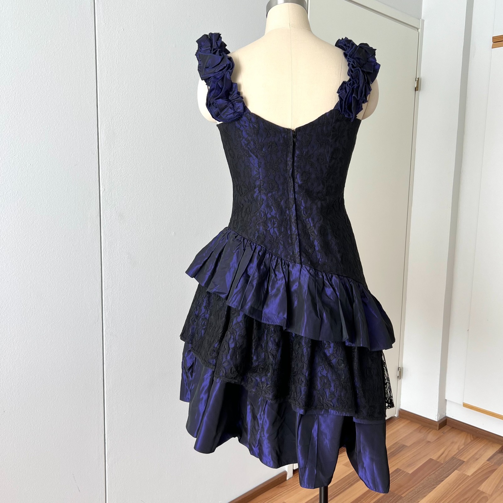 1980s Taffeta Cocktail Party Dress Asymmetrical Hem Cocktail Tiered Evening Gown