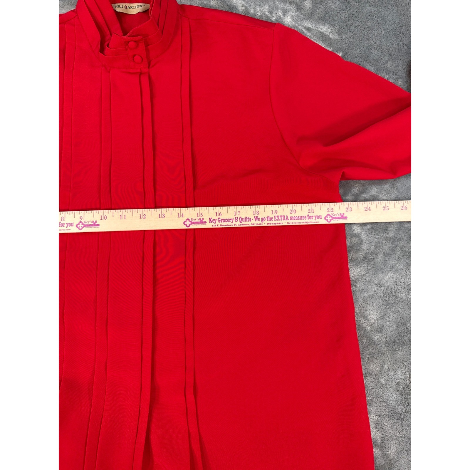 Hill Archer Vintage Red Pintuck Pleated Mock Neck Blouse 44 bust, Secretary