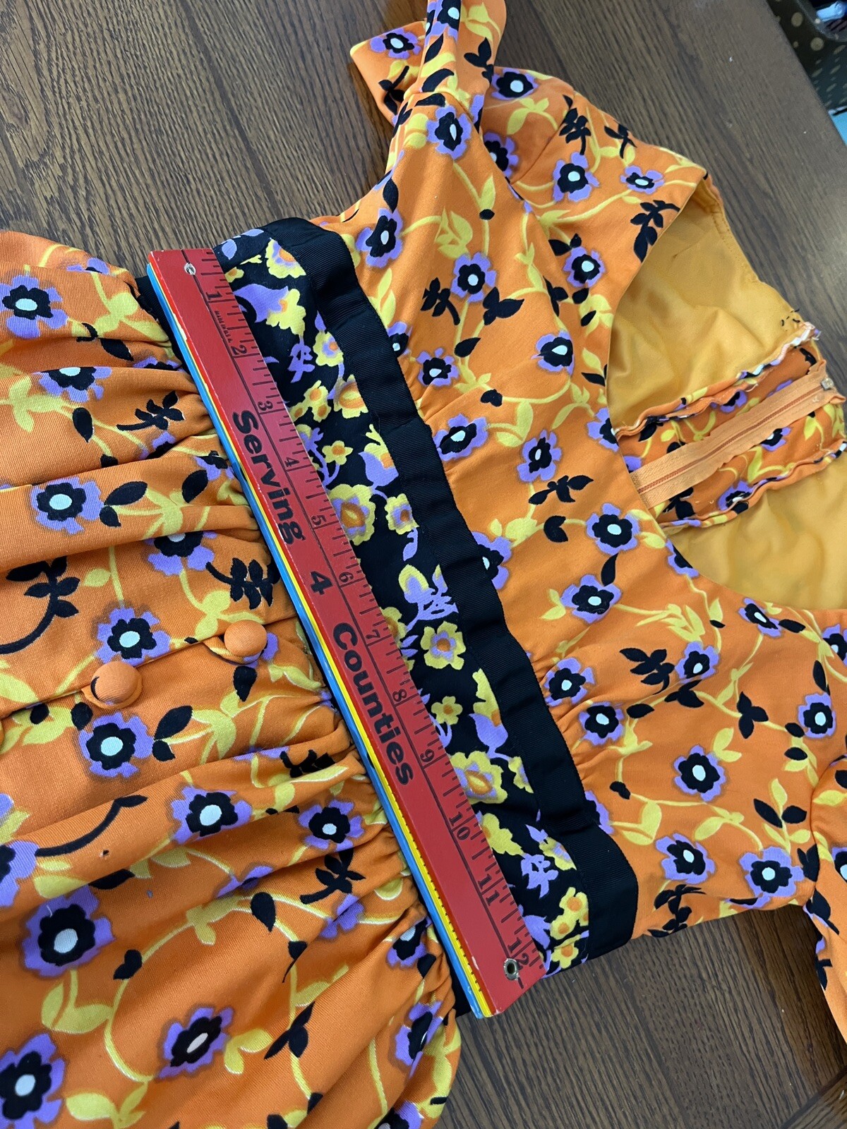 Vintage Roger Milot For Fred Perlberg Retro Dress Orange Purple Black Floral S/M