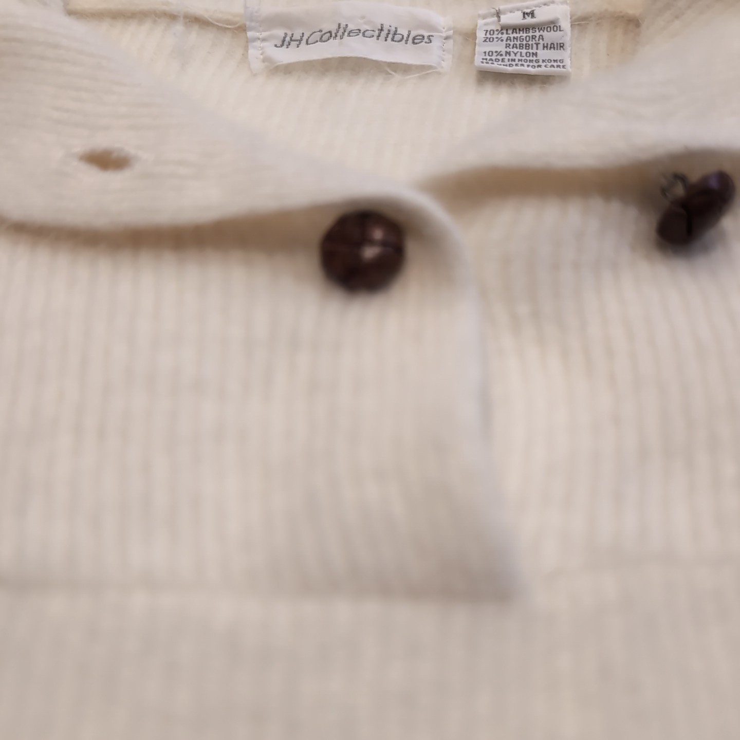 Lambswool Angora Fuzzy Sweater Cream 1/4 Button Large Collar Size Medium Vintage