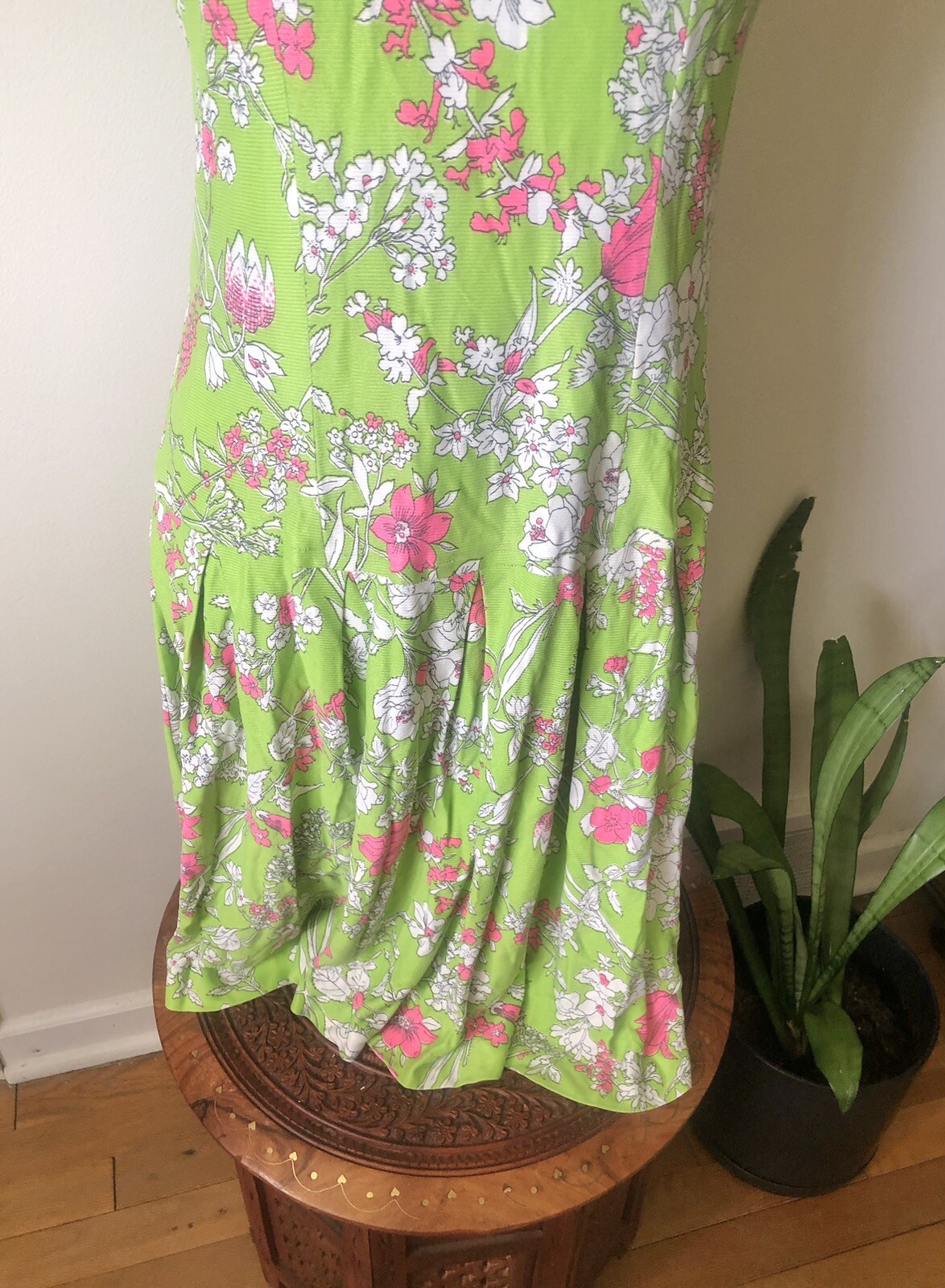 1920’s Inspired Lime Green & Pink Floral Drop Waist Dress