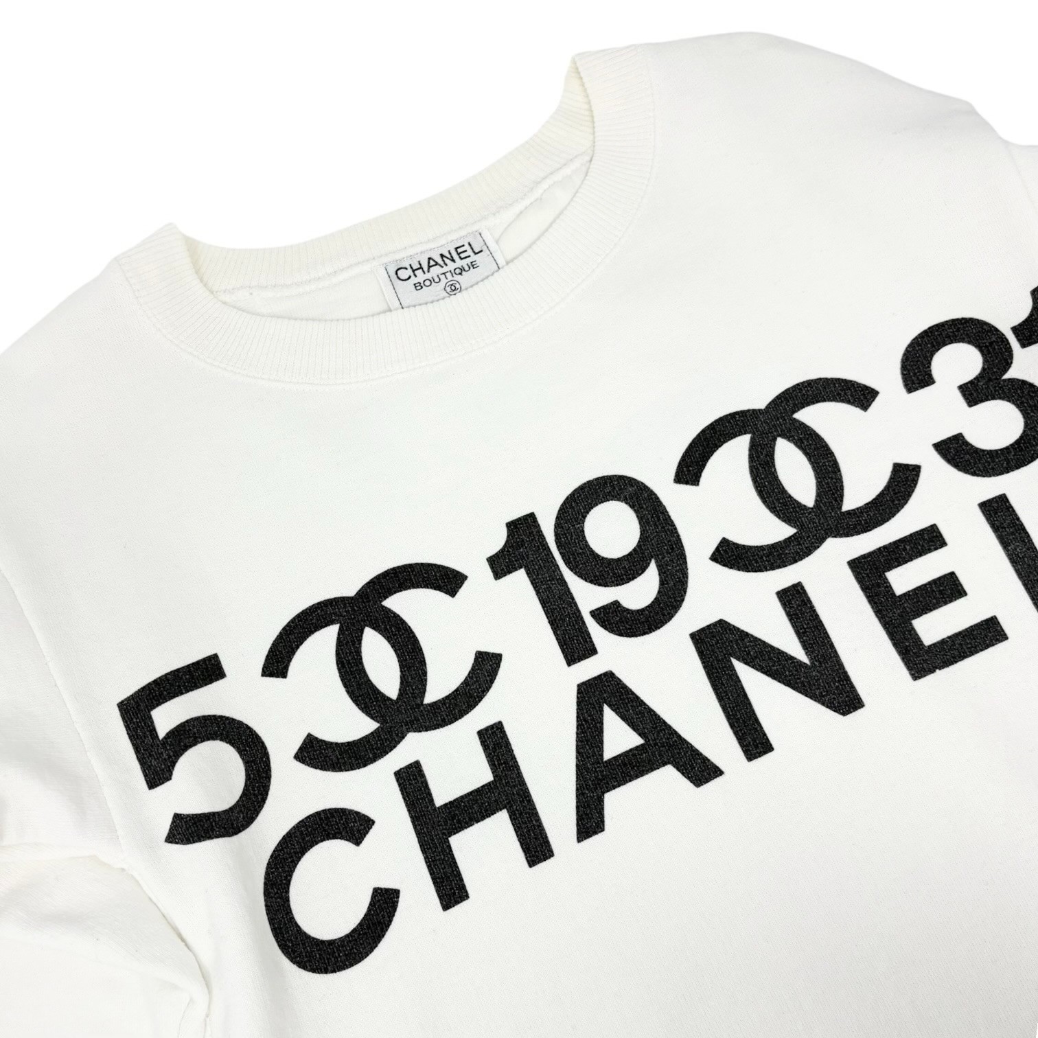 CHANEL Vintage CC Logo Sweatshirt Top White Black Cotton Long Sleeve 901974