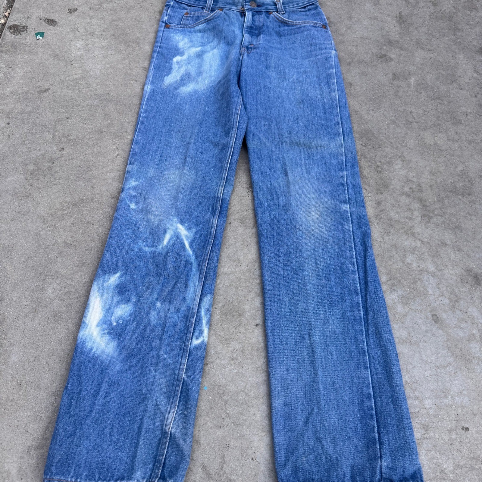 Vintage 70s Plain Pockets JCPenney Blue Bleached Straight Leg Jeans Womens 28×32