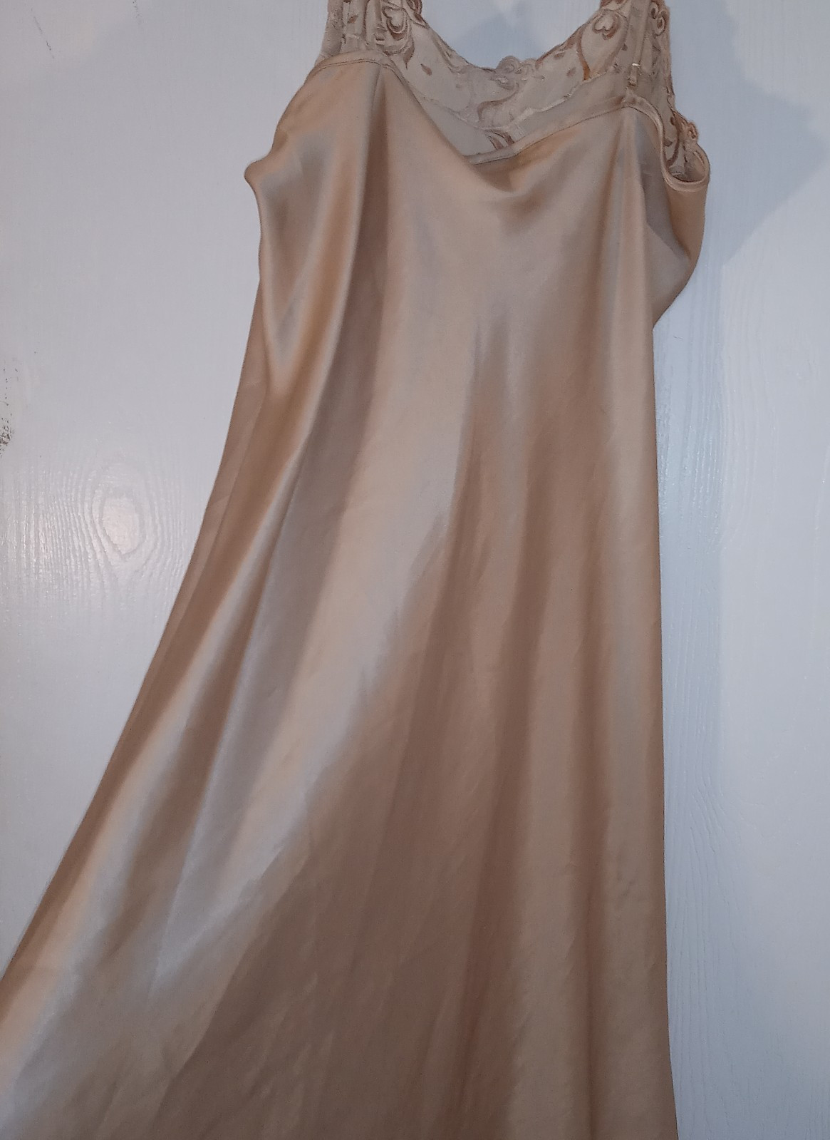Satin Lace M/L Bodice Slip Dress Nightgown Lingerie Spaghetti Straps Vintage